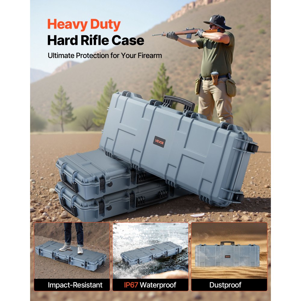 Θήκη σκληρού τυφεκίου VEVOR, θήκη τυφεκίου με κλειδαριά και προκομμένους αφρούς, κινητή αποθήκευση όπλου 1066 mm με ρόδες, αδιάβροχη και ανθεκτική στη σκόνη αποθήκευση πιστολιού IP67 για τυφέκιο, κυνηγετικό όπλο, όπλο Airsoft, γκρι Θήκη σκληρού τυφεκίου VEVOR, θήκη τυφεκίου με κλειδαριά και προκομμένους αφρούς, κινητή αποθήκευση όπλου 1066 mm με ρόδες, αδιάβροχη και ανθεκτική στη σκόνη αποθήκευση πιστολιού IP67 για τυφέκιο, κυνηγετικό όπλο, όπλο Airsoft, γκρι