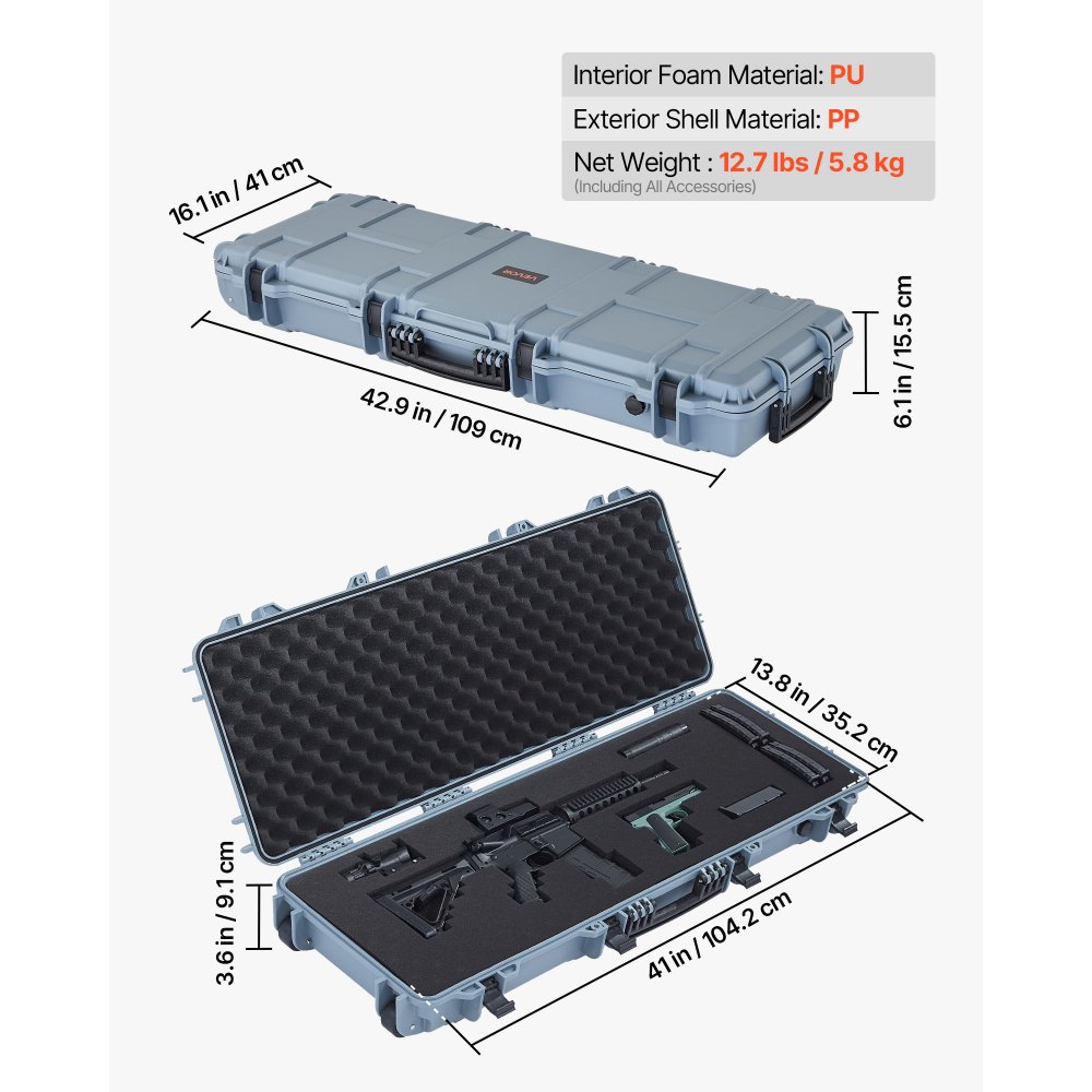 Θήκη σκληρού τυφεκίου VEVOR, θήκη τυφεκίου με κλειδαριά και προκομμένους αφρούς, κινητή αποθήκευση όπλου 1066 mm με ρόδες, αδιάβροχη και ανθεκτική στη σκόνη αποθήκευση πιστολιού IP67 για τυφέκιο, κυνηγετικό όπλο, όπλο Airsoft, γκρι Θήκη σκληρού τυφεκίου VEVOR, θήκη τυφεκίου με κλειδαριά και προκομμένους αφρούς, κινητή αποθήκευση όπλου 1066 mm με ρόδες, αδιάβροχη και ανθεκτική στη σκόνη αποθήκευση πιστολιού IP67 για τυφέκιο, κυνηγετικό όπλο, όπλο Airsoft, γκρι