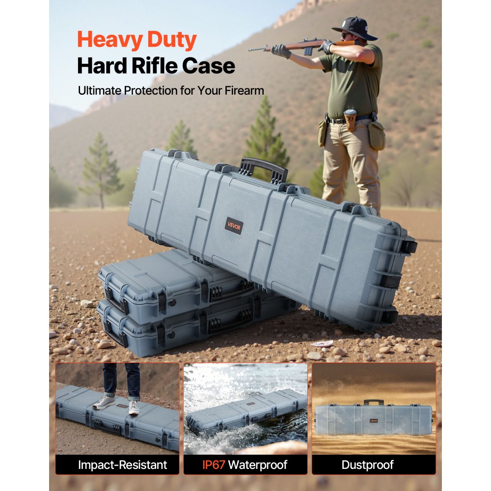 Θήκη σκληρού τυφεκίου VEVOR, θήκη τυφεκίου με κλειδαριά και προκομμένους αφρούς, κινητός χώρος αποθήκευσης όπλου 1270 mm με ρόδες, αδιάβροχη και ανθεκτική στη σκόνη αποθήκευση πιστολιού IP67 για τυφέκιο, κυνηγετικό όπλο, όπλο Airsoft, γκρι Θήκη σκληρού τυφεκίου VEVOR, θήκη τυφεκίου με κλειδαριά και προκομμένους αφρούς, κινητός χώρος αποθήκευσης όπλου 1270 mm με ρόδες, αδιάβροχη και ανθεκτική στη σκόνη αποθήκευση πιστολιού IP67 για τυφέκιο, κυνηγετικό όπλο, όπλο Airsoft, γκρι