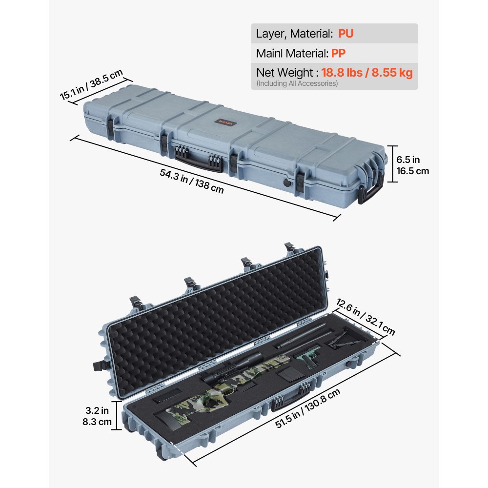 Θήκη σκληρού τυφεκίου VEVOR, θήκη τυφεκίου με κλειδαριά και προκομμένους αφρούς, κινητός χώρος αποθήκευσης όπλου 1270 mm με ρόδες, αδιάβροχη και ανθεκτική στη σκόνη αποθήκευση πιστολιού IP67 για τυφέκιο, κυνηγετικό όπλο, όπλο Airsoft, γκρι Θήκη σκληρού τυφεκίου VEVOR, θήκη τυφεκίου με κλειδαριά και προκομμένους αφρούς, κινητός χώρος αποθήκευσης όπλου 1270 mm με ρόδες, αδιάβροχη και ανθεκτική στη σκόνη αποθήκευση πιστολιού IP67 για τυφέκιο, κυνηγετικό όπλο, όπλο Airsoft, γκρι
