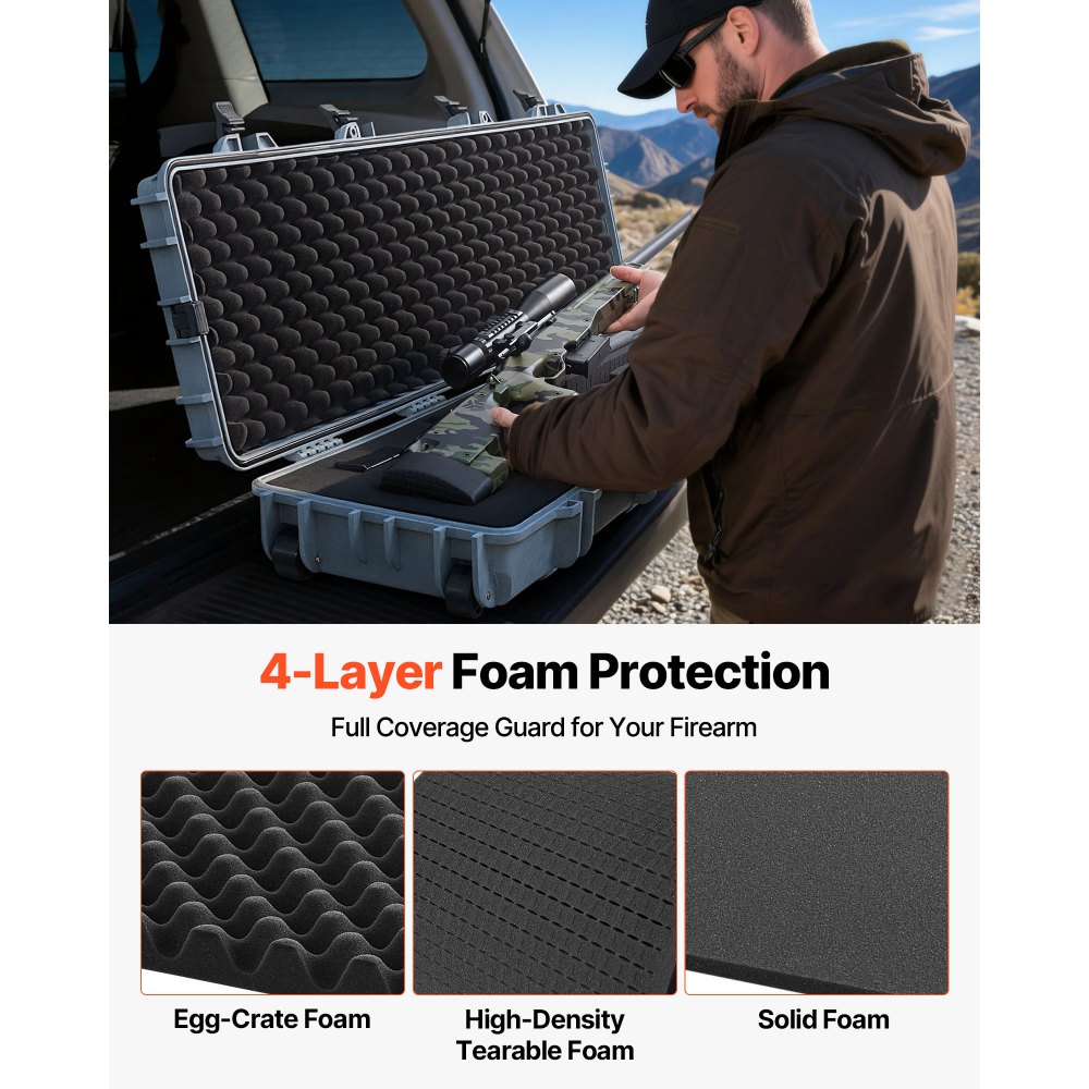 Θήκη σκληρού τυφεκίου VEVOR, θήκη τυφεκίου με κλειδαριά και προκομμένους αφρούς, κινητός χώρος αποθήκευσης όπλου 1270 mm με ρόδες, αδιάβροχη και ανθεκτική στη σκόνη αποθήκευση πιστολιού IP67 για τυφέκιο, κυνηγετικό όπλο, όπλο Airsoft, γκρι Θήκη σκληρού τυφεκίου VEVOR, θήκη τυφεκίου με κλειδαριά και προκομμένους αφρούς, κινητός χώρος αποθήκευσης όπλου 1270 mm με ρόδες, αδιάβροχη και ανθεκτική στη σκόνη αποθήκευση πιστολιού IP67 για τυφέκιο, κυνηγετικό όπλο, όπλο Airsoft, γκρι