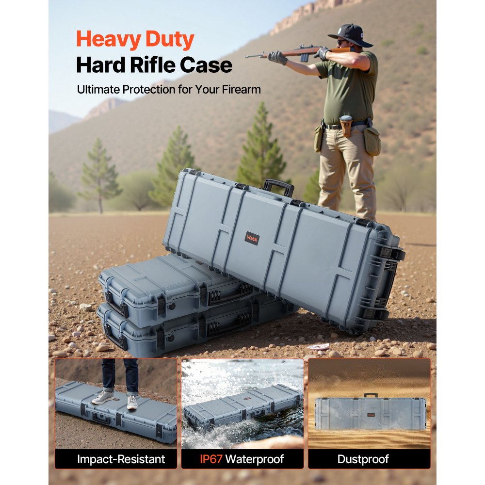 Θήκη σκληρού τυφεκίου VEVOR, θήκη τυφεκίου με κλειδαριά και προκομμένα αφρώδη υλικά, αποθήκευση όπλου 1320 mm με ρόδες, αδιάβροχες και ανθεκτικές στη σκόνη θήκες πιστολιού IP67 για τυφέκια, κυνηγετικά όπλα, όπλα Airsoft, γκρι Θήκη σκληρού τυφεκίου VEVOR, θήκη τυφεκίου με κλειδαριά και προκομμένα αφρώδη υλικά, αποθήκευση όπλου 1320 mm με ρόδες, αδιάβροχες και ανθεκτικές στη σκόνη θήκες πιστολιού IP67 για τυφέκια, κυνηγετικά όπλα, όπλα Airsoft, γκρι
