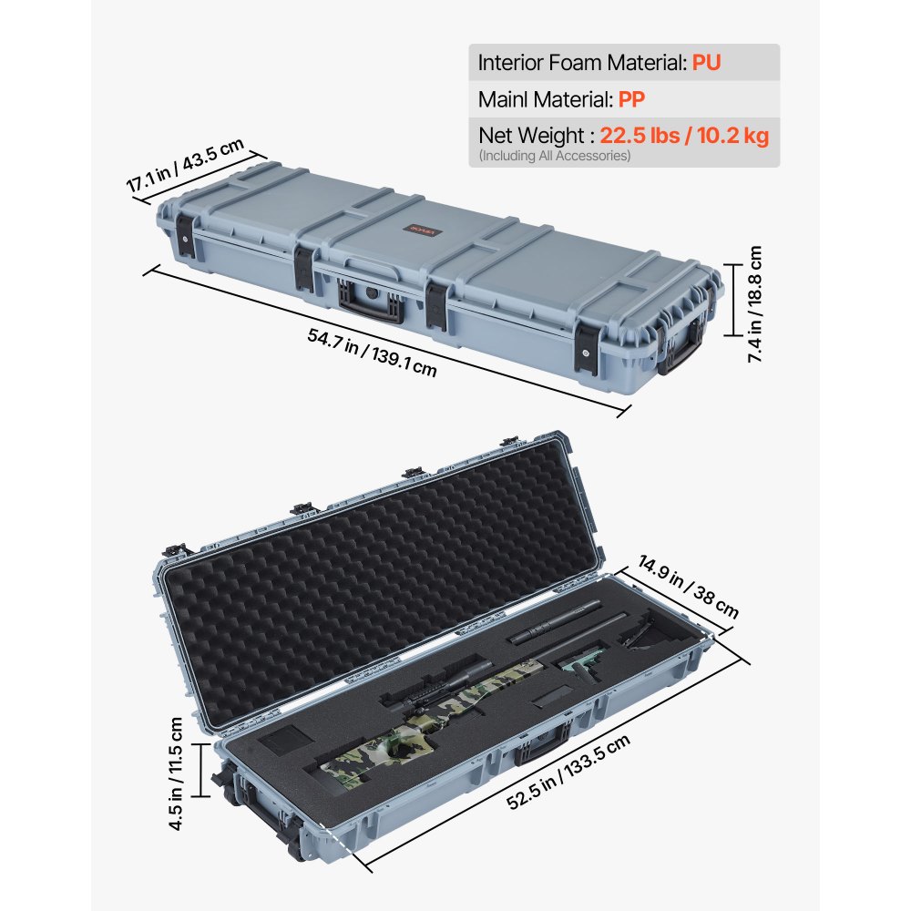 Θήκη σκληρού τυφεκίου VEVOR, θήκη τυφεκίου με κλειδαριά και προκομμένα αφρώδη υλικά, αποθήκευση όπλου 1320 mm με ρόδες, αδιάβροχες και ανθεκτικές στη σκόνη θήκες πιστολιού IP67 για τυφέκια, κυνηγετικά όπλα, όπλα Airsoft, γκρι Θήκη σκληρού τυφεκίου VEVOR, θήκη τυφεκίου με κλειδαριά και προκομμένα αφρώδη υλικά, αποθήκευση όπλου 1320 mm με ρόδες, αδιάβροχες και ανθεκτικές στη σκόνη θήκες πιστολιού IP67 για τυφέκια, κυνηγετικά όπλα, όπλα Airsoft, γκρι