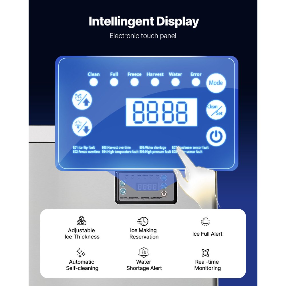 Παγομηχανή VEVOR Επαγγελματική - Κεφαλή, Παγομηχανή από ανοξείδωτο ατσάλι 204 kg/ημέρα με προγραμματισμένη παραγωγή πάγου, αυτοκαθαριζόμενο, ρυθμιζόμενο πάχος, ιδανική για εστιατόριο, μπαρ, καφέ, ξενοδοχείο - Μόνο κεφαλή Παγομηχανή VEVOR Επαγγελματική - Κεφαλή, Παγομηχανή από ανοξείδωτο ατσάλι 204 kg/ημέρα με προγραμματισμένη παραγωγή πάγου, αυτοκαθαριζόμενο, ρυθμιζόμενο πάχος, ιδανική για εστιατόριο, μπαρ, καφέ, ξενοδοχείο - Μόνο κεφαλή