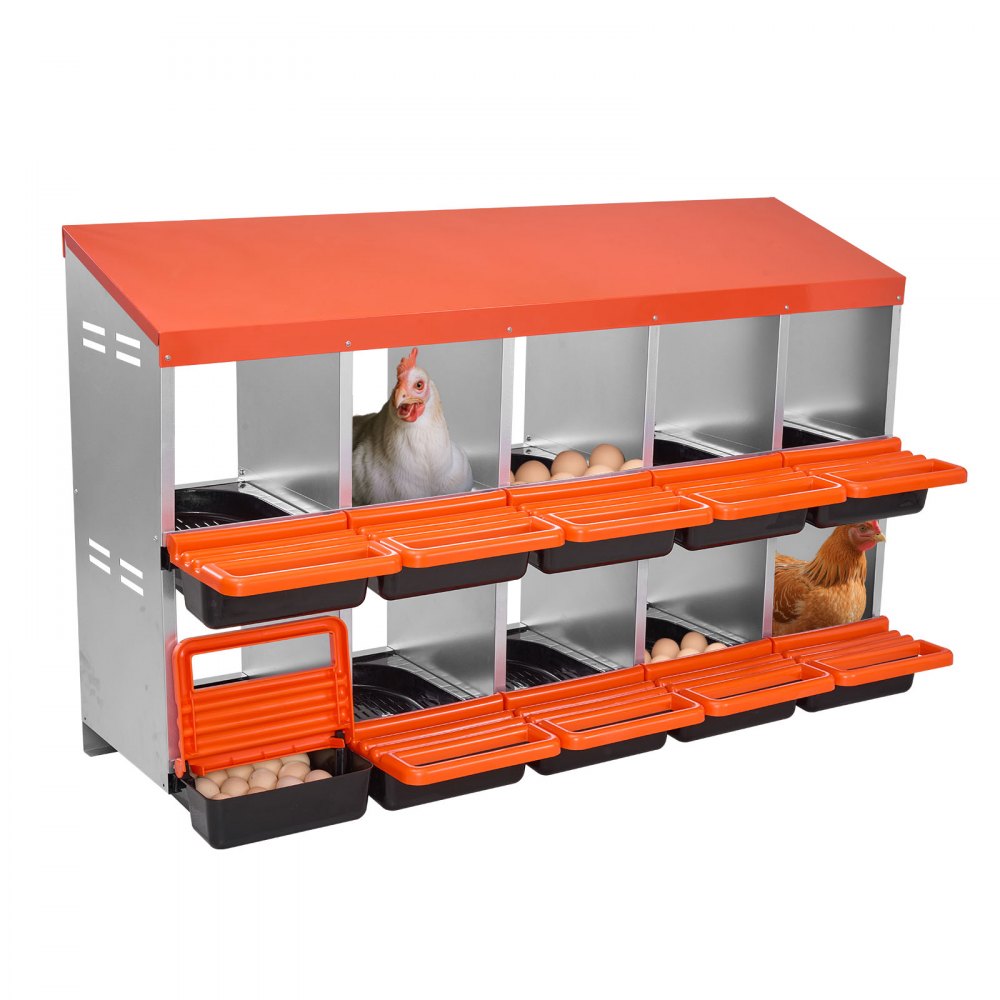 VEVOR Κουτιά φωλιάς κοτόπουλων 2 επιπέδων, 10 διαμερίσματα, μεταλλικά κουτιά ωοτοκίας αυγών με προστατευτικά καπάκια συλλογής, τυλιγόμενο κουτί φωλιάς, εύκολο στη συναρμολόγηση, ιδανικό για κότες, πάπιες, κοτόπουλα και άλλα πουλερικά VEVOR Κουτιά φωλιάς κοτόπουλων 2 επιπέδων, 10 διαμερίσματα, μεταλλικά κουτιά ωοτοκίας αυγών με προστατευτικά καπάκια συλλογής, τυλιγόμενο κουτί φωλιάς, εύκολο στη συναρμολόγηση, ιδανικό για κότες, πάπιες, κοτόπουλα και άλλα πουλερικά