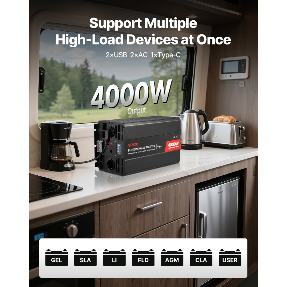 Μετατροπέας Ισχύος VEVOR 4000W, Μετατροπέας Καθαρού Ημιτόνου Κύματος 12V DC σε 230V AC, Μετατροπέας Ηλιακού Φορτιστή Αυτοκινήτου με Οθόνη LCD, Τηλεχειριστήριο, 2 Θύρες USB, 2 Πρίζες AC, Θύρα Type-C, για RV, Φορτηγό Εξωτερικού Χώρου Μετατροπέας Ισχύος VEVOR 4000W, Μετατροπέας Καθαρού Ημιτόνου Κύματος 12V DC σε 230V AC, Μετατροπέας Ηλιακού Φορτιστή Αυτοκινήτου με Οθόνη LCD, Τηλεχειριστήριο, 2 Θύρες USB, 2 Πρίζες AC, Θύρα Type-C, για RV, Φορτηγό Εξωτερικού Χώρου
