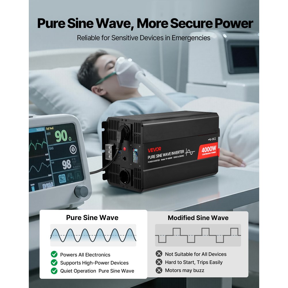 Μετατροπέας Ισχύος VEVOR 4000W, Μετατροπέας Καθαρού Ημιτόνου Κύματος 12V DC σε 230V AC, Μετατροπέας Ηλιακού Φορτιστή Αυτοκινήτου με Οθόνη LCD, Τηλεχειριστήριο, 2 Θύρες USB, 2 Πρίζες AC, Θύρα Type-C, για RV, Φορτηγό Εξωτερικού Χώρου Μετατροπέας Ισχύος VEVOR 4000W, Μετατροπέας Καθαρού Ημιτόνου Κύματος 12V DC σε 230V AC, Μετατροπέας Ηλιακού Φορτιστή Αυτοκινήτου με Οθόνη LCD, Τηλεχειριστήριο, 2 Θύρες USB, 2 Πρίζες AC, Θύρα Type-C, για RV, Φορτηγό Εξωτερικού Χώρου