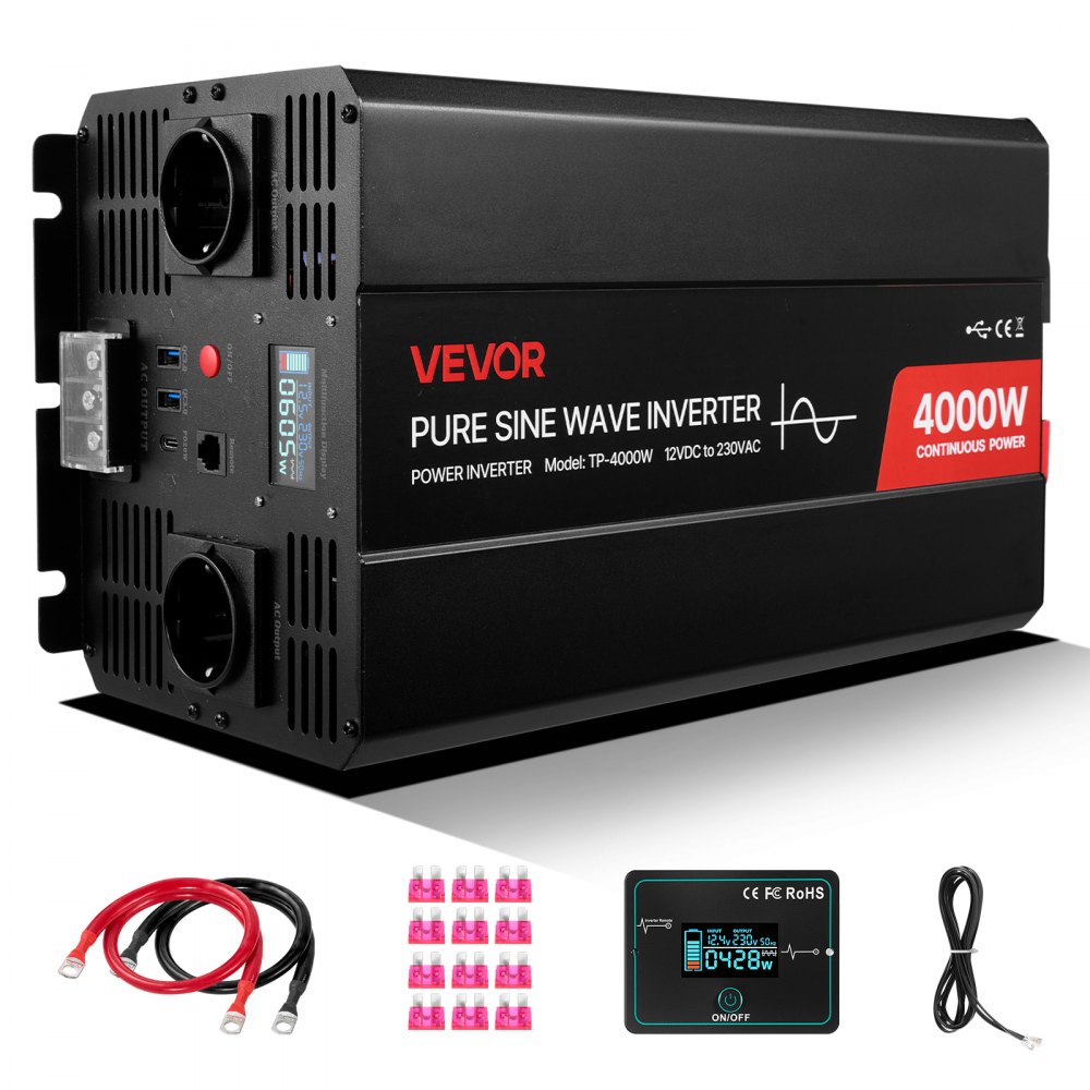 Μετατροπέας Ισχύος VEVOR 4000W, Μετατροπέας Καθαρού Ημιτόνου Κύματος 12V DC σε 230V AC, Μετατροπέας Ηλιακού Φορτιστή Αυτοκινήτου με Οθόνη LCD, Τηλεχειριστήριο, 2 Θύρες USB, 2 Πρίζες AC, Θύρα Type-C, για RV, Φορτηγό Εξωτερικού Χώρου Μετατροπέας Ισχύος VEVOR 4000W, Μετατροπέας Καθαρού Ημιτόνου Κύματος 12V DC σε 230V AC, Μετατροπέας Ηλιακού Φορτιστή Αυτοκινήτου με Οθόνη LCD, Τηλεχειριστήριο, 2 Θύρες USB, 2 Πρίζες AC, Θύρα Type-C, για RV, Φορτηγό Εξωτερικού Χώρου