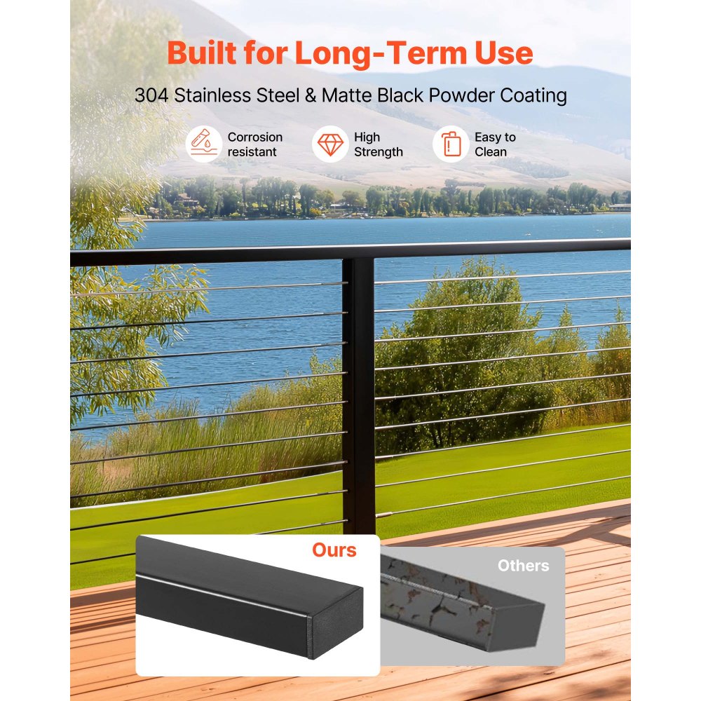 VEVOR Κιγκλίδωμα από ανοξείδωτο ατσάλι 198 cm, Ορθογώνιο κιγκλίδωμα σκάλας για εξωτερικούς/εσωτερικούς χώρους με καπάκι άκρου, ρυθμιζόμενο μεταλλικό κιγκλίδωμα σκάλας σε ματ μαύρη επίστρωση για κιτ κιγκλιδώματος καλωδίων VEVOR Κιγκλίδωμα από ανοξείδωτο ατσάλι 198 cm, Ορθογώνιο κιγκλίδωμα σκάλας για εξωτερικούς/εσωτερικούς χώρους με καπάκι άκρου, ρυθμιζόμενο μεταλλικό κιγκλίδωμα σκάλας σε ματ μαύρη επίστρωση για κιτ κιγκλιδώματος καλωδίων