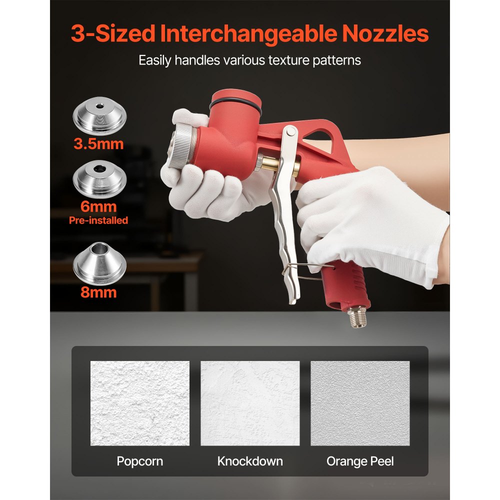 Πιστόλι ψεκασμού VEVOR Air Texture, πιστόλι ψεκασμού αέρα 4,5L, επαγγελματικός ψεκαστήρας βαφής υφής γυψοσανίδας με 3 ακροφύσια (3,5mm, 6mm, 8mm) για υφές Popcorn, Knockdown, φλούδας πορτοκαλιού Πιστόλι ψεκασμού VEVOR Air Texture, πιστόλι ψεκασμού αέρα 4,5L, επαγγελματικός ψεκαστήρας βαφής υφής γυψοσανίδας με 3 ακροφύσια (3,5mm, 6mm, 8mm) για υφές Popcorn, Knockdown, φλούδας πορτοκαλιού