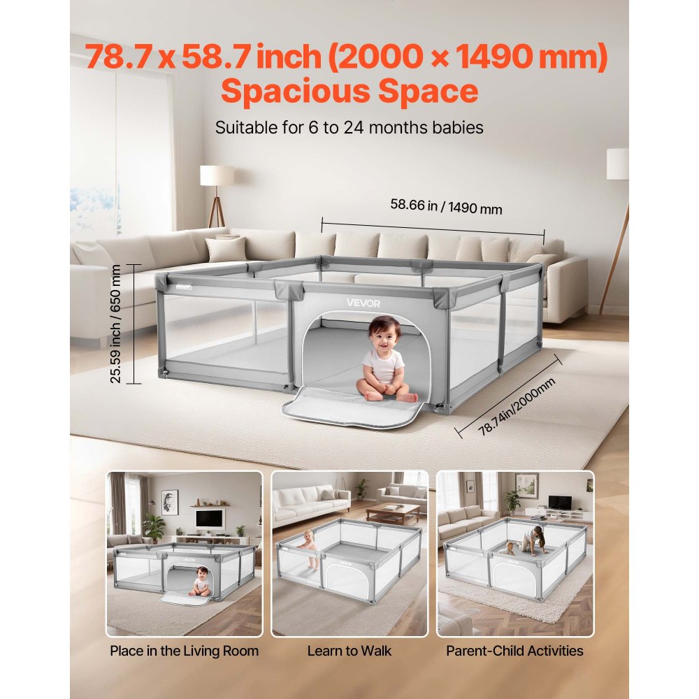 Παιδικό Πάρκο VEVOR, Μεγάλο Πάρκο για Νήπια 2000 x 1490mm, Εσωτερική/Εξωτερική Παιδική Κήπος με Φράχτη και 50 Μπάλες Ωκεανού, Πόρτα με Φερμουάρ & Αναπνέον Δίχτυ, Κέντρο Δραστηριοτήτων Ασφαλείας χωρίς Κενό για Μωρά και Νήπια Παιδικό Πάρκο VEVOR, Μεγάλο Πάρκο για Νήπια 2000 x 1490mm, Εσωτερική/Εξωτερική Παιδική Κήπος με Φράχτη και 50 Μπάλες Ωκεανού, Πόρτα με Φερμουάρ & Αναπνέον Δίχτυ, Κέντρο Δραστηριοτήτων Ασφαλείας χωρίς Κενό για Μωρά και Νήπια