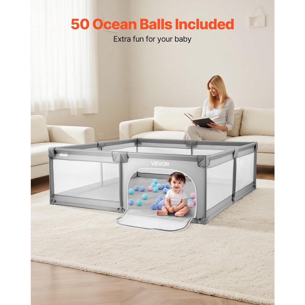Παιδικό Πάρκο VEVOR, Μεγάλο Πάρκο για Νήπια 2000 x 1490mm, Εσωτερική/Εξωτερική Παιδική Κήπος με Φράχτη και 50 Μπάλες Ωκεανού, Πόρτα με Φερμουάρ & Αναπνέον Δίχτυ, Κέντρο Δραστηριοτήτων Ασφαλείας χωρίς Κενό για Μωρά και Νήπια Παιδικό Πάρκο VEVOR, Μεγάλο Πάρκο για Νήπια 2000 x 1490mm, Εσωτερική/Εξωτερική Παιδική Κήπος με Φράχτη και 50 Μπάλες Ωκεανού, Πόρτα με Φερμουάρ & Αναπνέον Δίχτυ, Κέντρο Δραστηριοτήτων Ασφαλείας χωρίς Κενό για Μωρά και Νήπια