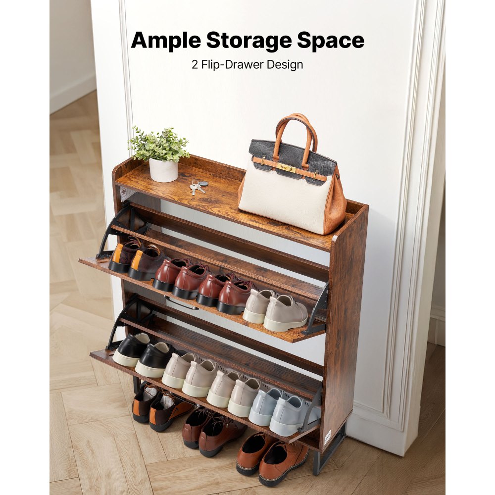 Παπουτσοθήκη VEVOR με 2 αναδιπλούμενα συρτάρια, Ντουλάπι αποθήκευσης παπουτσιών αγροτικού τύπου με μεταλλικά πόδια και συσκευή κατά της ανατροπής, Ανεξάρτητη οργάνωση παπουτσιών ιδανική για είσοδο, διάδρομο, υπνοδωμάτιο, σαλόνι, καφέ Παπουτσοθήκη VEVOR με 2 αναδιπλούμενα συρτάρια, Ντουλάπι αποθήκευσης παπουτσιών αγροτικού τύπου με μεταλλικά πόδια και συσκευή κατά της ανατροπής, Ανεξάρτητη οργάνωση παπουτσιών ιδανική για είσοδο, διάδρομο, υπνοδωμάτιο, σαλόνι, καφέ
