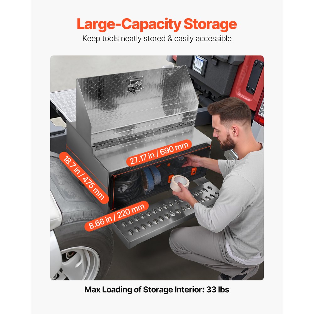 Εργαλειοθήκη σκαλοπατιών VEVOR για ημιφορτηγά, Εργαλειοθήκη βαρέως τύπου αλουμινίου με διαμαντένια πλάκα 760 x 750 x 400 mm, Αδιάβροχο κουτί αποθήκευσης σκαλοπατιών εισόδου καμπίνας με κλειδαριά λαβής T και κλειδιά για φορτηγά με επίπεδη πλατφόρμα, γερανούς και ημιφορτηγά Εργαλειοθήκη σκαλοπατιών VEVOR για ημιφορτηγά, Εργαλειοθήκη βαρέως τύπου αλουμινίου με διαμαντένια πλάκα 760 x 750 x 400 mm, Αδιάβροχο κουτί αποθήκευσης σκαλοπατιών εισόδου καμπίνας με κλειδαριά λαβής T και κλειδιά για φορτηγά με επίπεδη πλατφόρμα, γερανούς και ημιφορτηγά