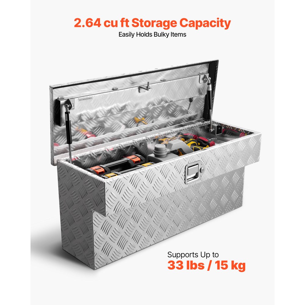 Εργαλειοθήκη καρότσας φορτηγού VEVOR, βαρέως τύπου κουτί εργαλείων αλουμινίου με σχέδια πέλματος, οργάνωση μπαούλου αποθήκευσης με κλειδαριά και κλειδί, ιδανική για φορτηγό, καρότσα φορτηγού, τροχόσπιτο, ρυμουλκούμενο, 864 x 305 x 390 mm, ασημί Εργαλειοθήκη καρότσας φορτηγού VEVOR, βαρέως τύπου κουτί εργαλείων αλουμινίου με σχέδια πέλματος, οργάνωση μπαούλου αποθήκευσης με κλειδαριά και κλειδί, ιδανική για φορτηγό, καρότσα φορτηγού, τροχόσπιτο, ρυμουλκούμενο, 864 x 305 x 390 mm, ασημί