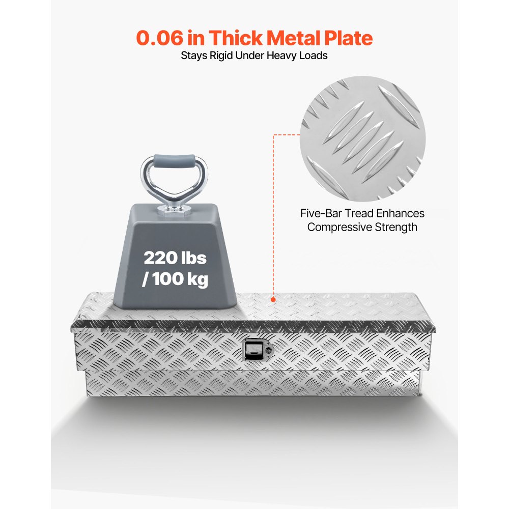 Εργαλειοθήκη καρότσας φορτηγού VEVOR, βαρέως τύπου κουτί εργαλείων αλουμινίου με σχέδια πέλματος, οργάνωση μπαούλου αποθήκευσης με κλειδαριά και κλειδί, ιδανική για φορτηγό, καρότσα φορτηγού, τροχόσπιτο, ρυμουλκούμενο, 1219 x 340 x 330 mm, ασημί Εργαλειοθήκη καρότσας φορτηγού VEVOR, βαρέως τύπου κουτί εργαλείων αλουμινίου με σχέδια πέλματος, οργάνωση μπαούλου αποθήκευσης με κλειδαριά και κλειδί, ιδανική για φορτηγό, καρότσα φορτηγού, τροχόσπιτο, ρυμουλκούμενο, 1219 x 340 x 330 mm, ασημί