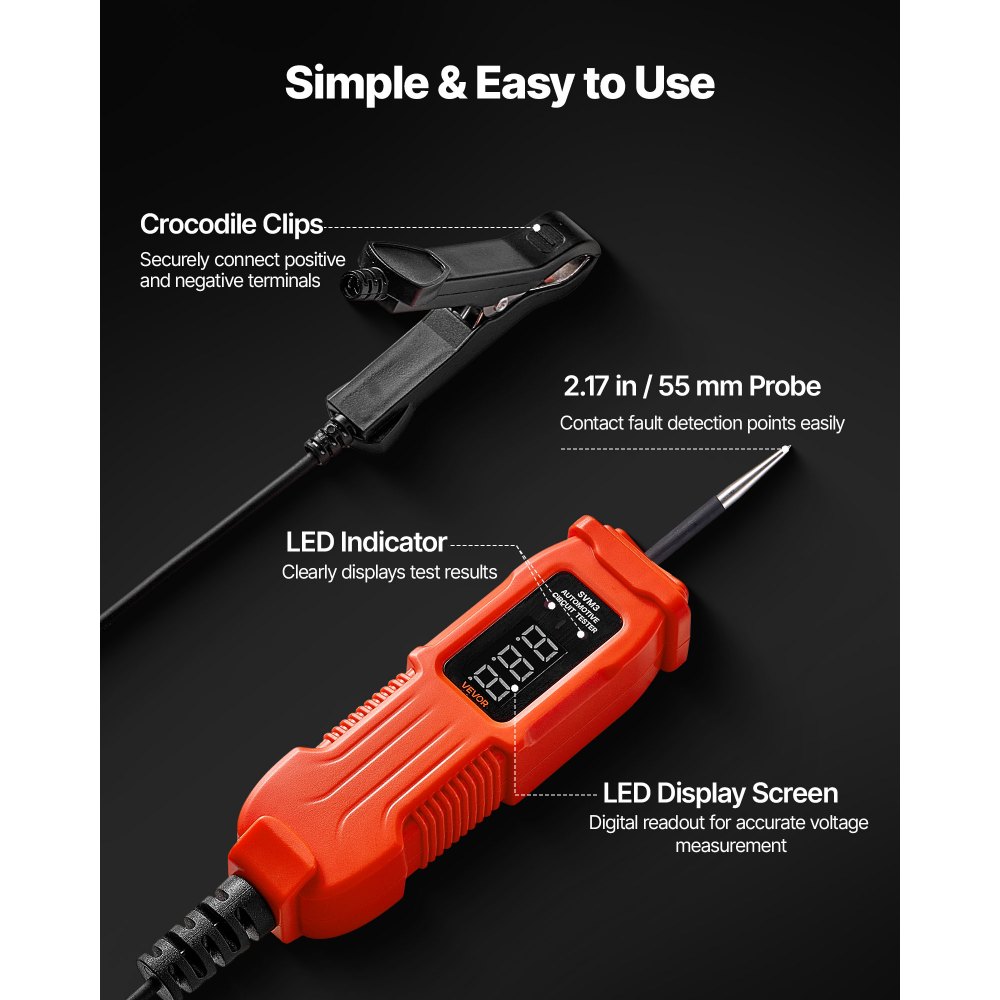 Δοκιμαστής κυκλώματος αυτοκινήτου VEVOR, Δοκιμαστής κυκλώματος ισχύος 3 - 72 DCV με οθόνη LED και φωτισμό, Δοκιμαστής ισχύος αυτοκινήτου με καλώδιο 11,5 ft / 3,5 m, Ηλεκτρικός ανιχνευτής κελύφους ABS Δοκιμαστής κυκλώματος αυτοκινήτου VEVOR, Δοκιμαστής κυκλώματος ισχύος 3 - 72 DCV με οθόνη LED και φωτισμό, Δοκιμαστής ισχύος αυτοκινήτου με καλώδιο 11,5 ft / 3,5 m, Ηλεκτρικός ανιχνευτής κελύφους ABS