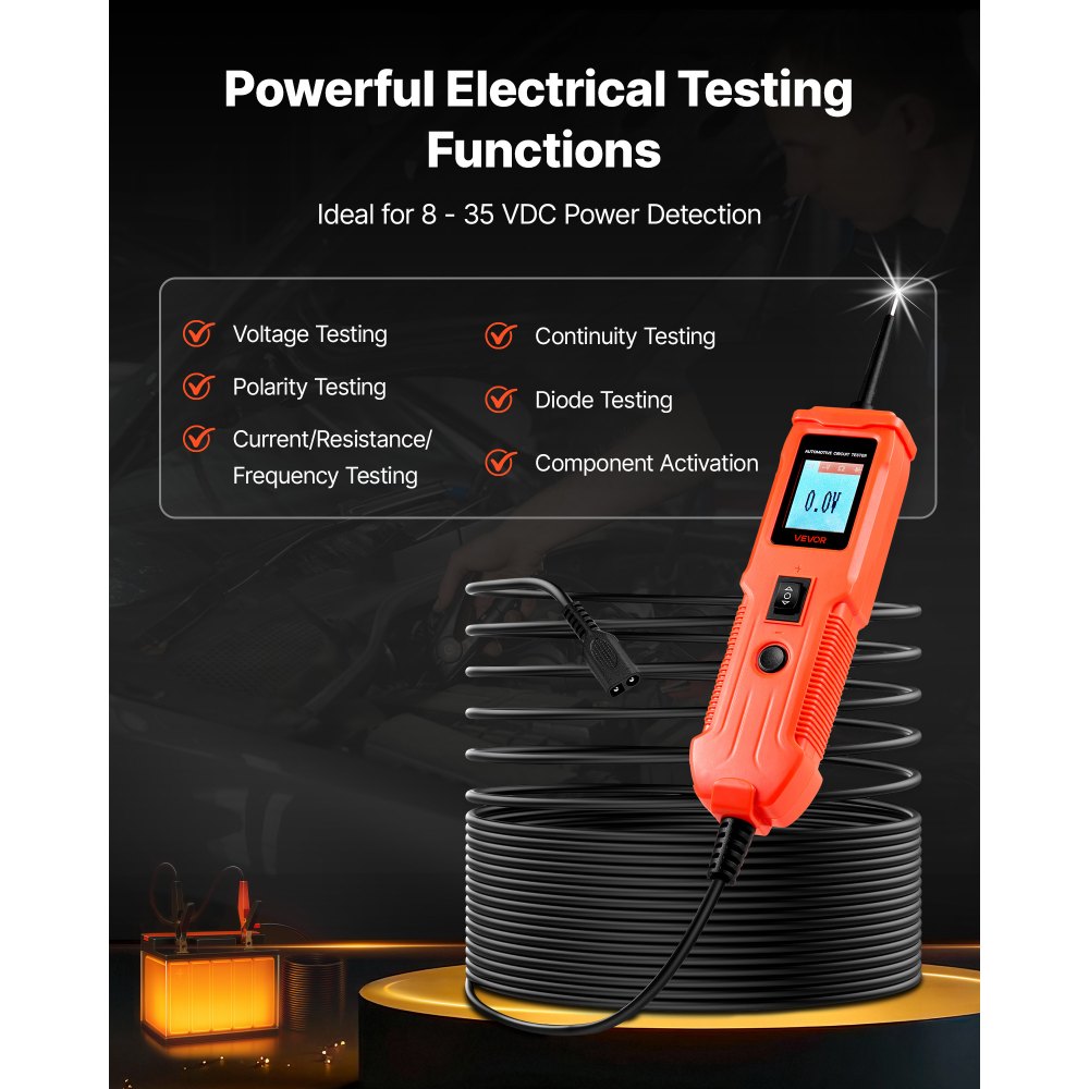 Δοκιμαστής κυκλωμάτων αυτοκινήτου VEVOR, Δοκιμαστής αισθητήρων κυκλωμάτων ισχύος DCV 8 - 35 με έγχρωμη οθόνη TFT και φωτισμό, Δοκιμαστής ισχύος αυτοκινήτου με καλώδιο 13 ft / 4 m, Ηλεκτρικός ανιχνευτής κελύφους ABS Δοκιμαστής κυκλωμάτων αυτοκινήτου VEVOR, Δοκιμαστής αισθητήρων κυκλωμάτων ισχύος DCV 8 - 35 με έγχρωμη οθόνη TFT και φωτισμό, Δοκιμαστής ισχύος αυτοκινήτου με καλώδιο 13 ft / 4 m, Ηλεκτρικός ανιχνευτής κελύφους ABS