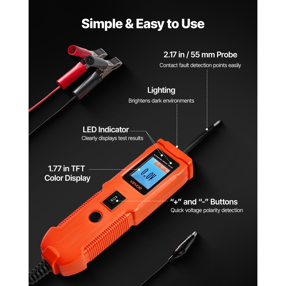 Δοκιμαστής κυκλωμάτων αυτοκινήτου VEVOR, Δοκιμαστής αισθητήρων κυκλωμάτων ισχύος DCV 8 - 35 με έγχρωμη οθόνη TFT και φωτισμό, Δοκιμαστής ισχύος αυτοκινήτου με καλώδιο 13 ft / 4 m, Ηλεκτρικός ανιχνευτής κελύφους ABS Δοκιμαστής κυκλωμάτων αυτοκινήτου VEVOR, Δοκιμαστής αισθητήρων κυκλωμάτων ισχύος DCV 8 - 35 με έγχρωμη οθόνη TFT και φωτισμό, Δοκιμαστής ισχύος αυτοκινήτου με καλώδιο 13 ft / 4 m, Ηλεκτρικός ανιχνευτής κελύφους ABS