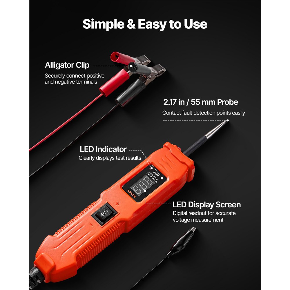 Δοκιμαστής κυκλώματος αυτοκινήτου VEVOR, Δοκιμαστής κυκλώματος ισχύος DCV 6 - 36 με οθόνη LED και φωτισμό, Δοκιμαστής ισχύος αυτοκινήτου με καλώδιο 13 ft / 4 m, Ηλεκτρικός ανιχνευτής κελύφους ABS Δοκιμαστής κυκλώματος αυτοκινήτου VEVOR, Δοκιμαστής κυκλώματος ισχύος DCV 6 - 36 με οθόνη LED και φωτισμό, Δοκιμαστής ισχύος αυτοκινήτου με καλώδιο 13 ft / 4 m, Ηλεκτρικός ανιχνευτής κελύφους ABS