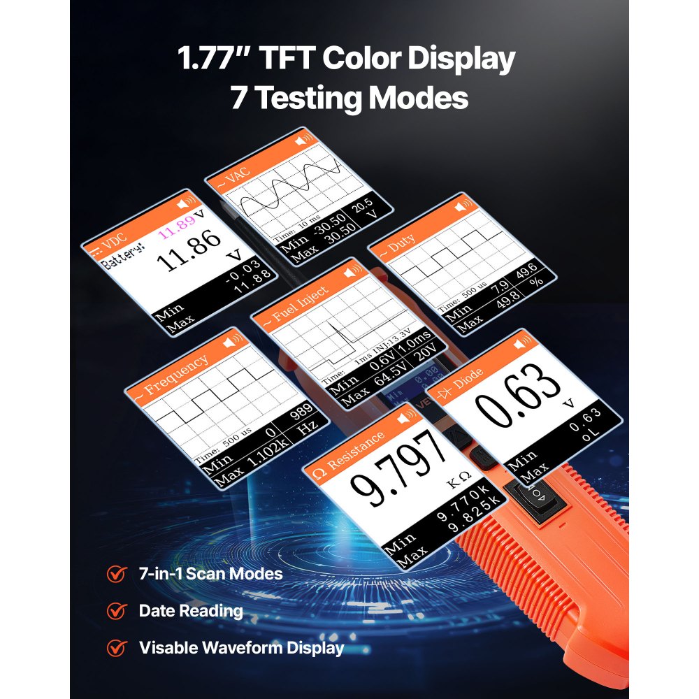 Δοκιμαστής κυκλωμάτων αυτοκινήτου VEVOR, Δοκιμαστής αισθητήρων κυκλωμάτων ισχύος DCV 8 - 35 με έγχρωμη οθόνη TFT και φωτισμό, Δοκιμαστής ισχύος αυτοκινήτου με καλώδιο 19,7 ft / 6 m, Εντοπιστής ηλεκτρικού ανιχνευτή 2 σε 1 Δοκιμαστής κυκλωμάτων αυτοκινήτου VEVOR, Δοκιμαστής αισθητήρων κυκλωμάτων ισχύος DCV 8 - 35 με έγχρωμη οθόνη TFT και φωτισμό, Δοκιμαστής ισχύος αυτοκινήτου με καλώδιο 19,7 ft / 6 m, Εντοπιστής ηλεκτρικού ανιχνευτή 2 σε 1