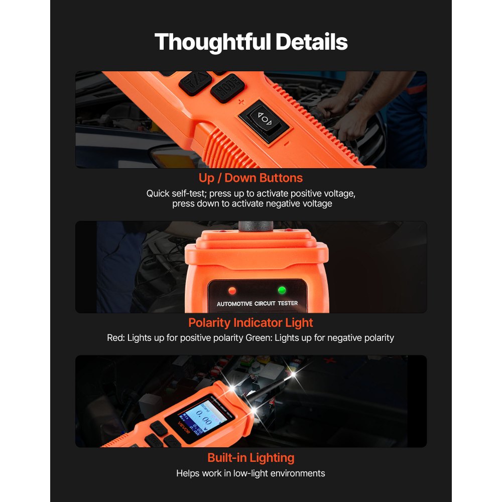 Δοκιμαστής κυκλωμάτων αυτοκινήτου VEVOR, Δοκιμαστής αισθητήρων κυκλωμάτων ισχύος DCV 8 - 35 με έγχρωμη οθόνη TFT και φωτισμό, Δοκιμαστής ισχύος αυτοκινήτου με καλώδιο 19,7 ft / 6 m, Εντοπιστής ηλεκτρικού ανιχνευτή 2 σε 1 Δοκιμαστής κυκλωμάτων αυτοκινήτου VEVOR, Δοκιμαστής αισθητήρων κυκλωμάτων ισχύος DCV 8 - 35 με έγχρωμη οθόνη TFT και φωτισμό, Δοκιμαστής ισχύος αυτοκινήτου με καλώδιο 19,7 ft / 6 m, Εντοπιστής ηλεκτρικού ανιχνευτή 2 σε 1