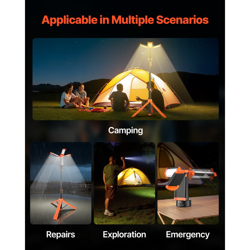 Φως εργασίας LED VEVOR με βάση, 13,2Ah, Επαναφορτιζόμενο ασύρματο φως κατασκήνωσης, με 3 κεφαλές λαμπτήρων, αποσπώμενη βάση τρίποδου, 2200 Lumens 3000K-6500K με δυνατότητα ρύθμισης φωτεινότητας, φορητός φωτισμός κατασκευών για εργοτάξιο Φως εργασίας LED VEVOR με βάση, 13,2Ah, Επαναφορτιζόμενο ασύρματο φως κατασκήνωσης, με 3 κεφαλές λαμπτήρων, αποσπώμενη βάση τρίποδου, 2200 Lumens 3000K-6500K με δυνατότητα ρύθμισης φωτεινότητας, φορητός φωτισμός κατασκευών για εργοτάξιο