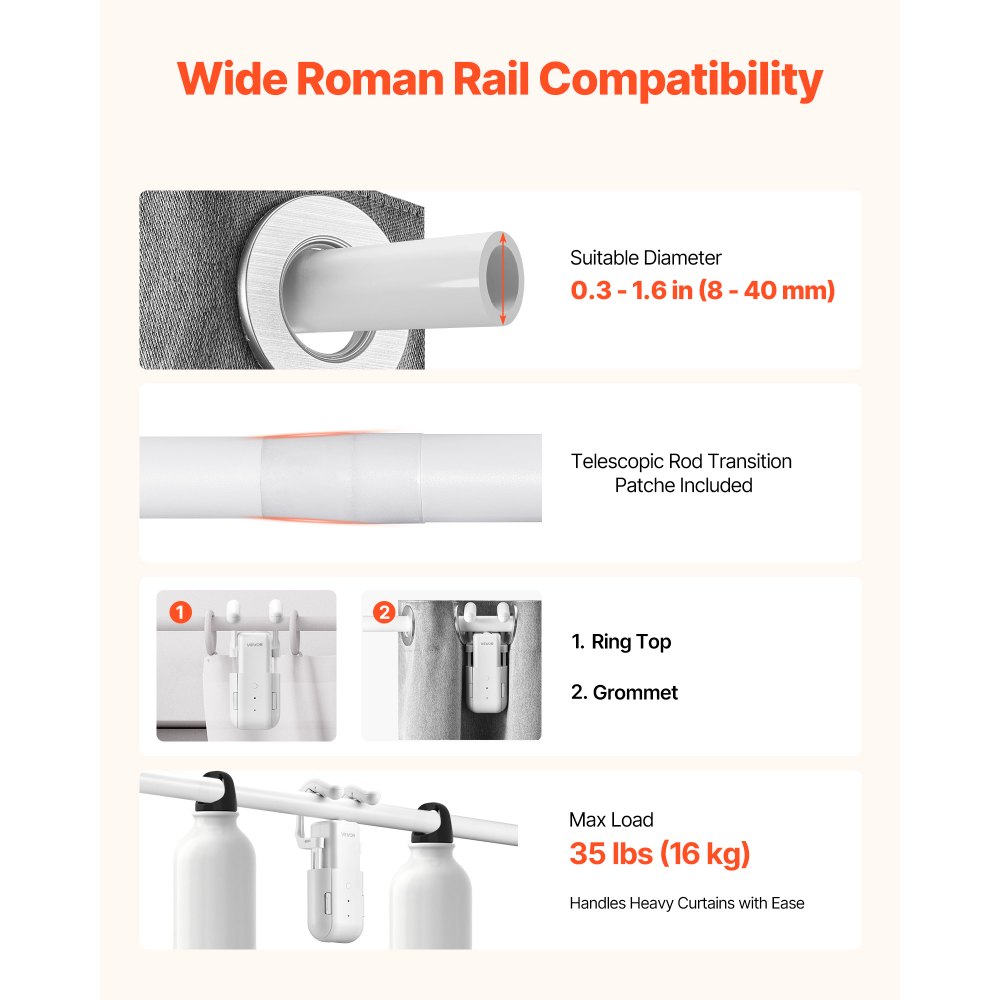 Αυτόματο ανοιχτήρι κουρτινών VEVOR, εφαρμογή και τηλεχειριστήριο, συμπεριλαμβάνεται Hub, ηλεκτρικό έξυπνο ανοιχτήρι κουρτινών συμβατό με Alexa και Google Home, χρονισμένο άνοιγμα και κλείσιμο, αθόρυβη λειτουργία, για ρωμαϊκές ράβδους Αυτόματο ανοιχτήρι κουρτινών VEVOR, εφαρμογή και τηλεχειριστήριο, συμπεριλαμβάνεται Hub, ηλεκτρικό έξυπνο ανοιχτήρι κουρτινών συμβατό με Alexa και Google Home, χρονισμένο άνοιγμα και κλείσιμο, αθόρυβη λειτουργία, για ρωμαϊκές ράβδους