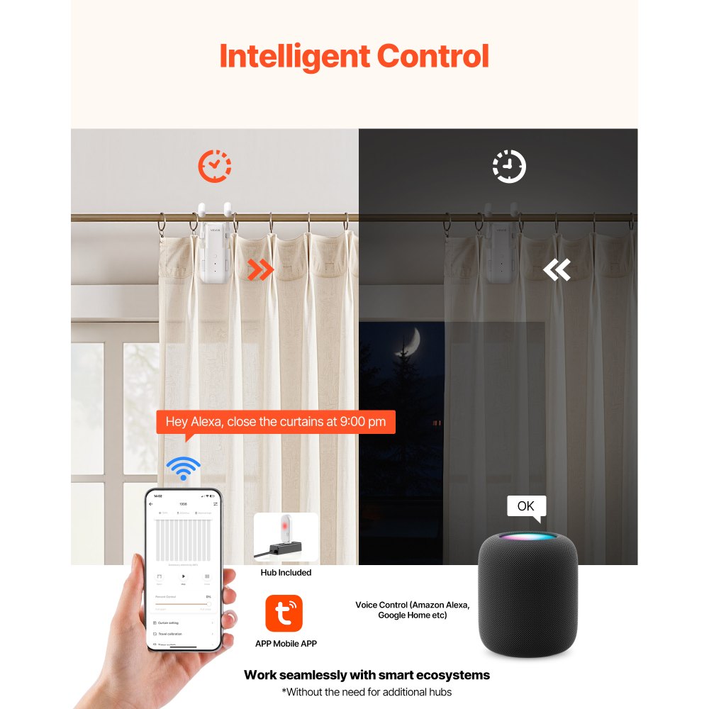 Αυτόματο ανοιχτήρι κουρτινών VEVOR, εφαρμογή και τηλεχειριστήριο, συμπεριλαμβάνεται Hub, ηλεκτρικό έξυπνο ανοιχτήρι κουρτινών συμβατό με Alexa και Google Home, χρονισμένο άνοιγμα και κλείσιμο, αθόρυβη λειτουργία, για ρωμαϊκές ράβδους Αυτόματο ανοιχτήρι κουρτινών VEVOR, εφαρμογή και τηλεχειριστήριο, συμπεριλαμβάνεται Hub, ηλεκτρικό έξυπνο ανοιχτήρι κουρτινών συμβατό με Alexa και Google Home, χρονισμένο άνοιγμα και κλείσιμο, αθόρυβη λειτουργία, για ρωμαϊκές ράβδους