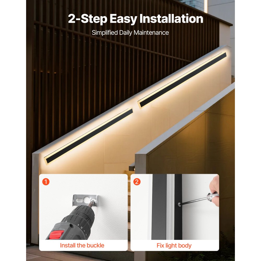 VEVOR Εξωτερικά Φωτιστικά Τοίχου, Πακέτο των 2, Μοντέρνα Εξωτερικά Φωτιστικά Τοίχου με Λωρίδα 1200 mm, Θερμό Λευκό 3000K, IP65 Αδιάβροχο Αντισκωριακό Εξωτερικό Φωτιστικό Τοίχου, για Σπίτι, Βεράντα, Γκαράζ VEVOR Εξωτερικά Φωτιστικά Τοίχου, Πακέτο των 2, Μοντέρνα Εξωτερικά Φωτιστικά Τοίχου με Λωρίδα 1200 mm, Θερμό Λευκό 3000K, IP65 Αδιάβροχο Αντισκωριακό Εξωτερικό Φωτιστικό Τοίχου, για Σπίτι, Βεράντα, Γκαράζ