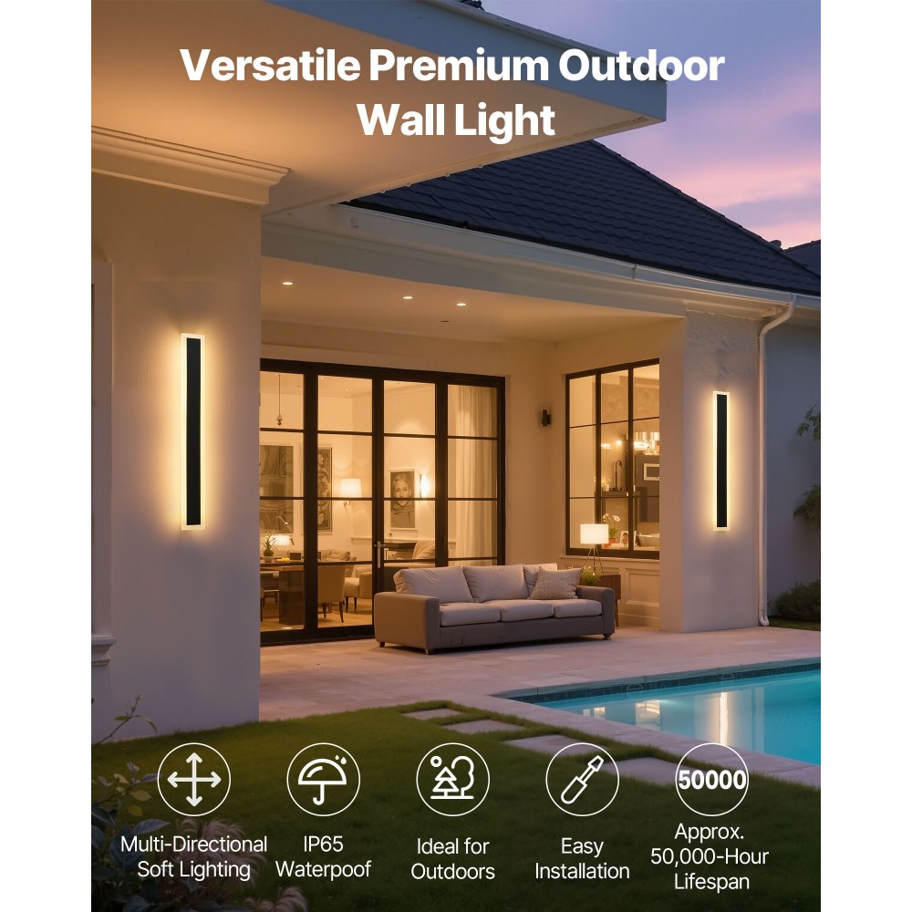 VEVOR Εξωτερικά Φωτιστικά Τοίχου, Πακέτο των 2, Μοντέρνα Εξωτερικά Φωτιστικά Τοίχου με Λωρίδα Μακράς Διάρκειας 600 mm, 2700K-6000K, IP65 Αδιάβροχο, Αντισκωριακό, Ρυθμιζόμενο Εξωτερικό Φωτιστικό Τοίχου, για Βεράντα Σπιτιού ή Γκαράζ VEVOR Εξωτερικά Φωτιστικά Τοίχου, Πακέτο των 2, Μοντέρνα Εξωτερικά Φωτιστικά Τοίχου με Λωρίδα Μακράς Διάρκειας 600 mm, 2700K-6000K, IP65 Αδιάβροχο, Αντισκωριακό, Ρυθμιζόμενο Εξωτερικό Φωτιστικό Τοίχου, για Βεράντα Σπιτιού ή Γκαράζ