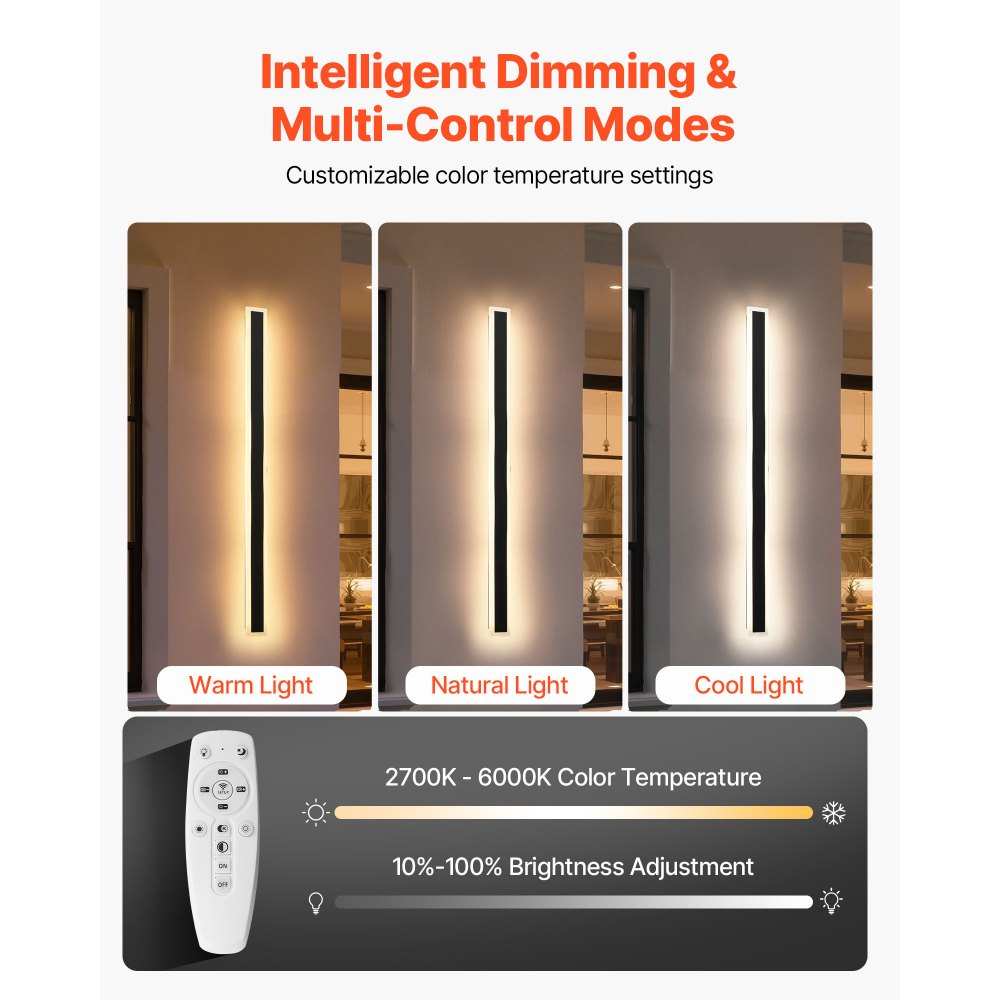 VEVOR Εξωτερικά Φωτιστικά Τοίχου, Πακέτο των 2, Μοντέρνα Εξωτερικά Φωτιστικά Τοίχου με Λωρίδα 1200 mm, 2700K-6000K, IP65 Αδιάβροχο, Αντισκωριακό, Ρυθμιζόμενο Εξωτερικό Φωτιστικό Τοίχου, για Βεράντα Σπιτιού ή Γκαράζ VEVOR Εξωτερικά Φωτιστικά Τοίχου, Πακέτο των 2, Μοντέρνα Εξωτερικά Φωτιστικά Τοίχου με Λωρίδα 1200 mm, 2700K-6000K, IP65 Αδιάβροχο, Αντισκωριακό, Ρυθμιζόμενο Εξωτερικό Φωτιστικό Τοίχου, για Βεράντα Σπιτιού ή Γκαράζ