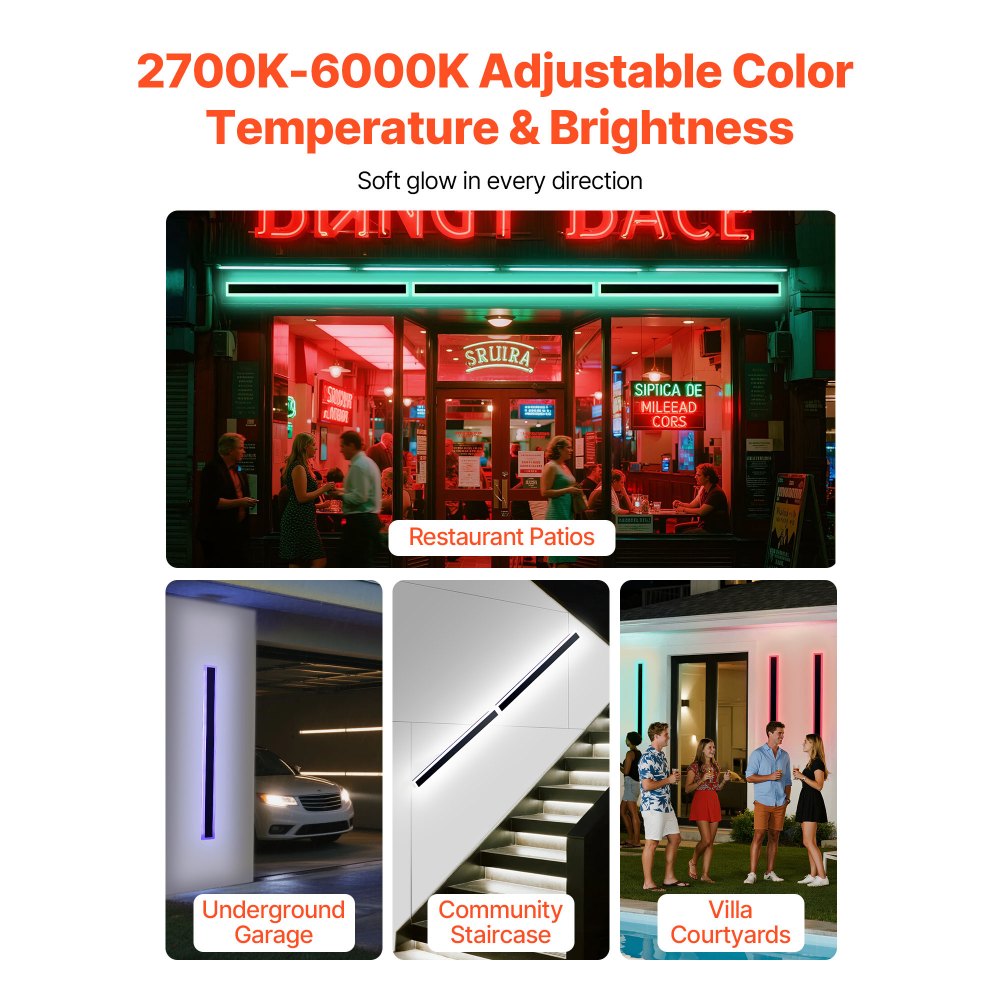 VEVOR Εξωτερικά Φωτιστικά Τοίχου, Πακέτο των 2, Μοντέρνα Φωτιστικά Τοίχου RGB μήκους 1000 mm, 2700K-6000K, IP65 Αδιάβροχο, Αντισκωριακό, Ρυθμιζόμενο Εξωτερικό Φωτιστικό Τοίχου, για Βεράντα Σπιτιού ή Γκαράζ VEVOR Εξωτερικά Φωτιστικά Τοίχου, Πακέτο των 2, Μοντέρνα Φωτιστικά Τοίχου RGB μήκους 1000 mm, 2700K-6000K, IP65 Αδιάβροχο, Αντισκωριακό, Ρυθμιζόμενο Εξωτερικό Φωτιστικό Τοίχου, για Βεράντα Σπιτιού ή Γκαράζ