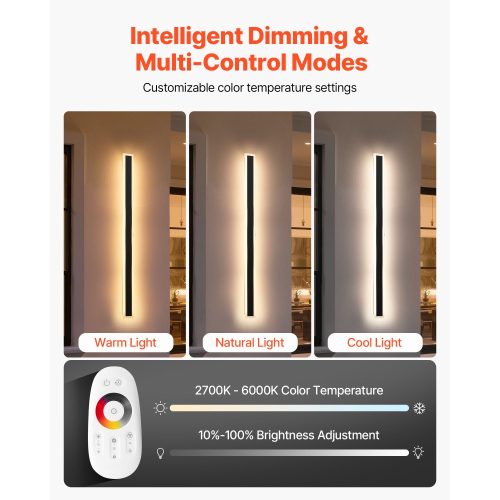 VEVOR Εξωτερικά Φωτιστικά Τοίχου, Πακέτο των 2, Μοντέρνα Φωτιστικά Τοίχου RGB μήκους 1000 mm, 2700K-6000K, IP65 Αδιάβροχο, Αντισκωριακό, Ρυθμιζόμενο Εξωτερικό Φωτιστικό Τοίχου, για Βεράντα Σπιτιού ή Γκαράζ VEVOR Εξωτερικά Φωτιστικά Τοίχου, Πακέτο των 2, Μοντέρνα Φωτιστικά Τοίχου RGB μήκους 1000 mm, 2700K-6000K, IP65 Αδιάβροχο, Αντισκωριακό, Ρυθμιζόμενο Εξωτερικό Φωτιστικό Τοίχου, για Βεράντα Σπιτιού ή Γκαράζ