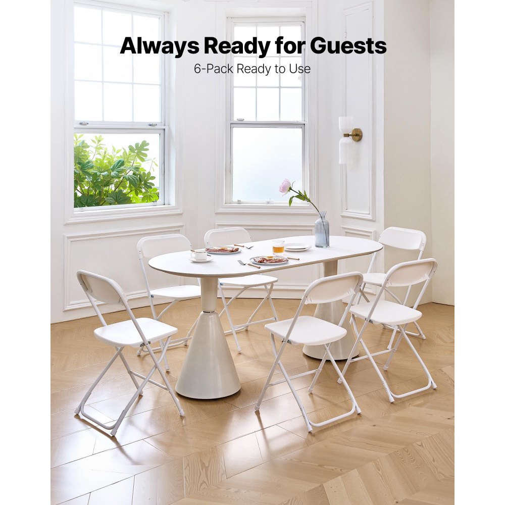 Πακέτο 6 πτυσσόμενων καρεκλών VEVOR, πτυσσόμενες πλαστικές καρέκλες με μεταλλικό σκελετό βαρέως τύπου, φορητές πτυσσόμενες καρέκλες τραπεζιού με κάρτες, στοιβαζόμενα εσωτερικά και εξωτερικά καθίσματα για σπίτι, αυλή, κήπο, πάρτι, εκδηλώσεις, λευκό Πακέτο 6 πτυσσόμενων καρεκλών VEVOR, πτυσσόμενες πλαστικές καρέκλες με μεταλλικό σκελετό βαρέως τύπου, φορητές πτυσσόμενες καρέκλες τραπεζιού με κάρτες, στοιβαζόμενα εσωτερικά και εξωτερικά καθίσματα για σπίτι, αυλή, κήπο, πάρτι, εκδηλώσεις, λευκό