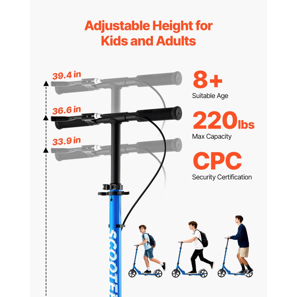 Πατίνι VEVOR για παιδιά 8+ ετών, εφήβους και ενήλικες, δίτροχο πατίνι για νήπια με ρυθμιζόμενο ύψος τιμονιού, φαρδύ αντιολισθητικό δάπεδο, πτυσσόμενο ελαφρύ για αγόρια και κορίτσια έως 99,8 κιλά, μαύρο + μπλε Πατίνι VEVOR για παιδιά 8+ ετών, εφήβους και ενήλικες, δίτροχο πατίνι για νήπια με ρυθμιζόμενο ύψος τιμονιού, φαρδύ αντιολισθητικό δάπεδο, πτυσσόμενο ελαφρύ για αγόρια και κορίτσια έως 99,8 κιλά, μαύρο + μπλε