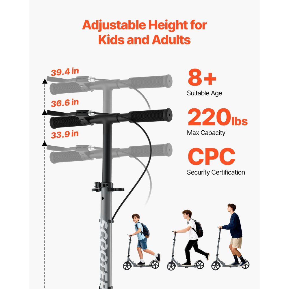 Πατίνι VEVOR για παιδιά 8+ ετών, εφήβους και ενήλικες, δίτροχο πατίνι για νήπια με ρυθμιζόμενο ύψος τιμονιού, φαρδύ αντιολισθητικό δάπεδο, πτυσσόμενο ελαφρύ πλαίσιο για αγόρια και κορίτσια έως 99,8 kg, γκρι Πατίνι VEVOR για παιδιά 8+ ετών, εφήβους και ενήλικες, δίτροχο πατίνι για νήπια με ρυθμιζόμενο ύψος τιμονιού, φαρδύ αντιολισθητικό δάπεδο, πτυσσόμενο ελαφρύ πλαίσιο για αγόρια και κορίτσια έως 99,8 kg, γκρι