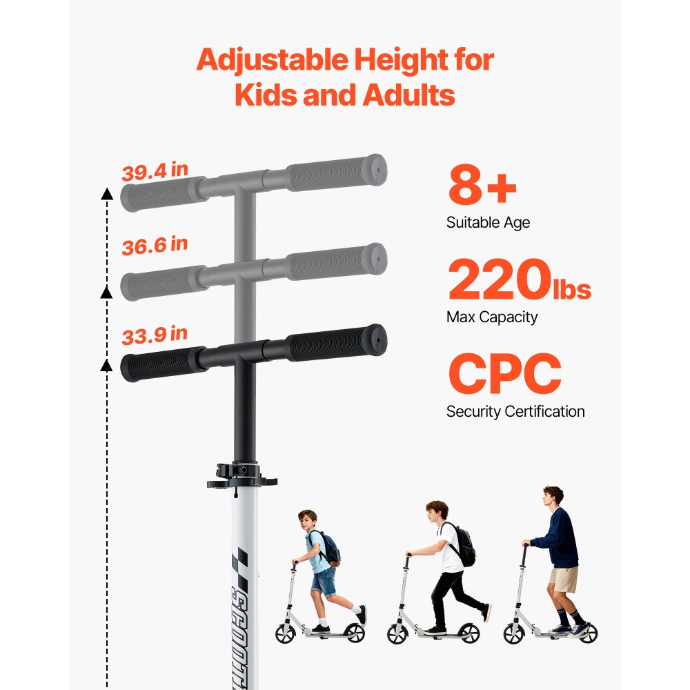 Πατίνι VEVOR για παιδιά 8+ ετών, εφήβους και ενήλικες, δίτροχο πατίνι για νήπια με ρυθμιζόμενο ύψος τιμονιού, φαρδύ αντιολισθητικό δάπεδο, πτυσσόμενο ελαφρύ για αγόρια και κορίτσια έως 99,8 κιλά, λευκό + μαύρο Πατίνι VEVOR για παιδιά 8+ ετών, εφήβους και ενήλικες, δίτροχο πατίνι για νήπια με ρυθμιζόμενο ύψος τιμονιού, φαρδύ αντιολισθητικό δάπεδο, πτυσσόμενο ελαφρύ για αγόρια και κορίτσια έως 99,8 κιλά, λευκό + μαύρο