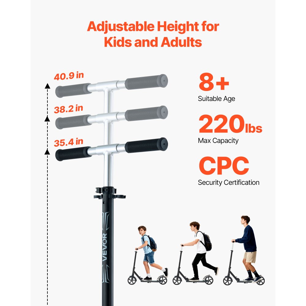 Πατίνι VEVOR για παιδιά 8+ ετών, εφήβους και ενήλικες, δίτροχο πατίνι για νήπια με ρυθμιζόμενο ύψος τιμονιού, φαρδιά αντιολισθητική βάση, πτυσσόμενο ελαφρύ πλαίσιο για αγόρια και κορίτσια έως 99,8 kg, μαύρο Πατίνι VEVOR για παιδιά 8+ ετών, εφήβους και ενήλικες, δίτροχο πατίνι για νήπια με ρυθμιζόμενο ύψος τιμονιού, φαρδιά αντιολισθητική βάση, πτυσσόμενο ελαφρύ πλαίσιο για αγόρια και κορίτσια έως 99,8 kg, μαύρο