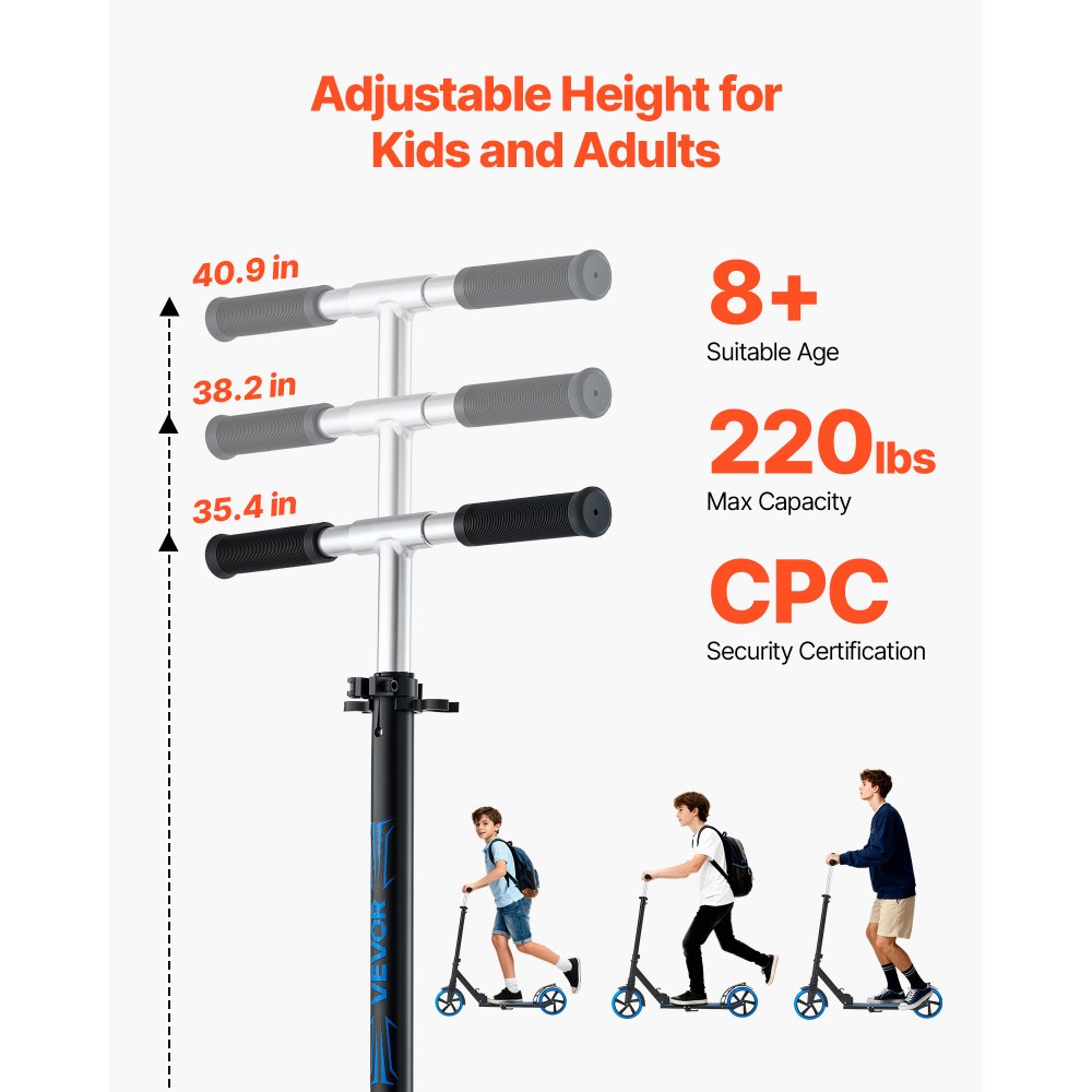 Πατίνι VEVOR για παιδιά 8+ ετών, εφήβους και ενήλικες, δίτροχο πατίνι για νήπια με ρυθμιζόμενο ύψος τιμονιού, φαρδύ αντιολισθητικό δάπεδο, πτυσσόμενο ελαφρύ πλαίσιο για αγόρια και κορίτσια έως 99,8 kg, μπλε Πατίνι VEVOR για παιδιά 8+ ετών, εφήβους και ενήλικες, δίτροχο πατίνι για νήπια με ρυθμιζόμενο ύψος τιμονιού, φαρδύ αντιολισθητικό δάπεδο, πτυσσόμενο ελαφρύ πλαίσιο για αγόρια και κορίτσια έως 99,8 kg, μπλε