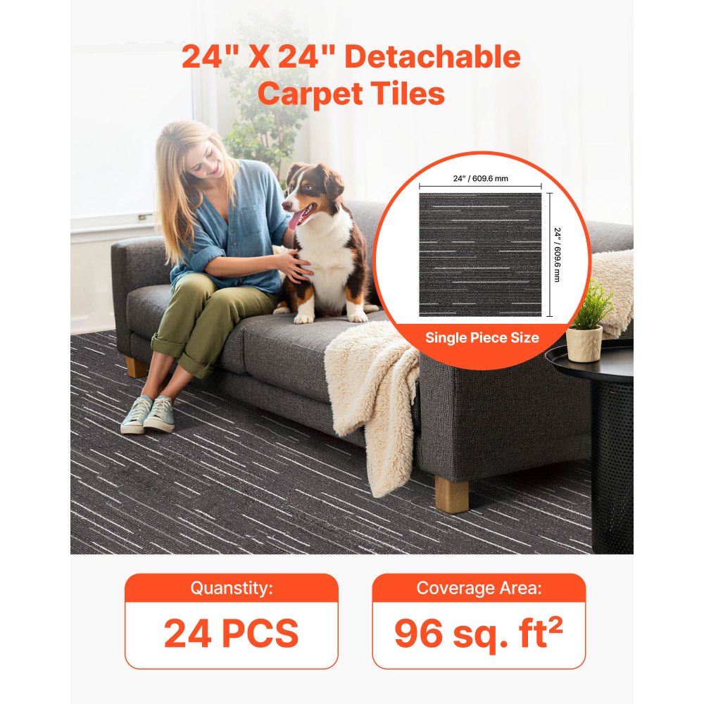 Πλακάκια χαλιού VEVOR Επαναχρησιμοποιούμενα 610x610 mm, 24 τεμάχια αρθρωτό τετράγωνο χαλί, Εμπορικό δάπεδο με μαλακή επένδυση για κάλυψη χωρίς ραφές 8,9㎡, Εύκολη αντικατάσταση DIY για σαλόνι, υπνοδωμάτιο, γραφείο, εσωτερικό, γκρι Πλακάκια χαλιού VEVOR Επαναχρησιμοποιούμενα 610x610 mm, 24 τεμάχια αρθρωτό τετράγωνο χαλί, Εμπορικό δάπεδο με μαλακή επένδυση για κάλυψη χωρίς ραφές 8,9㎡, Εύκολη αντικατάσταση DIY για σαλόνι, υπνοδωμάτιο, γραφείο, εσωτερικό, γκρι