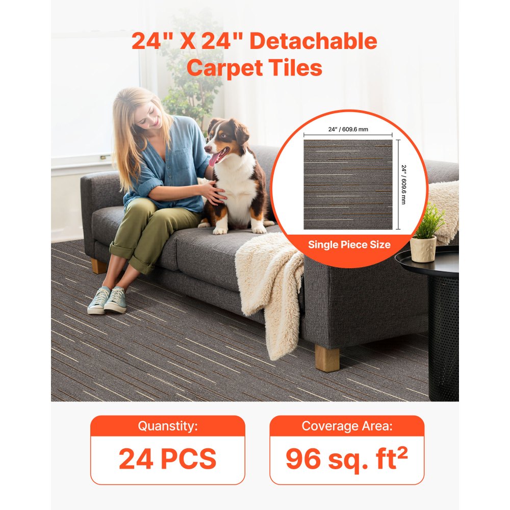 Πλακάκια χαλιού VEVOR Επαναχρησιμοποιούμενα 610x610 mm, 24 τεμάχια αρθρωτό τετράγωνο χαλί, Εμπορικό δάπεδο με μαλακή επένδυση για κάλυψη χωρίς ραφές 8,9㎡, Εύκολη αντικατάσταση DIY για σαλόνι, υπνοδωμάτιο, γραφείο, εσωτερικό, σκούρο καφέ Πλακάκια χαλιού VEVOR Επαναχρησιμοποιούμενα 610x610 mm, 24 τεμάχια αρθρωτό τετράγωνο χαλί, Εμπορικό δάπεδο με μαλακή επένδυση για κάλυψη χωρίς ραφές 8,9㎡, Εύκολη αντικατάσταση DIY για σαλόνι, υπνοδωμάτιο, γραφείο, εσωτερικό, σκούρο καφέ