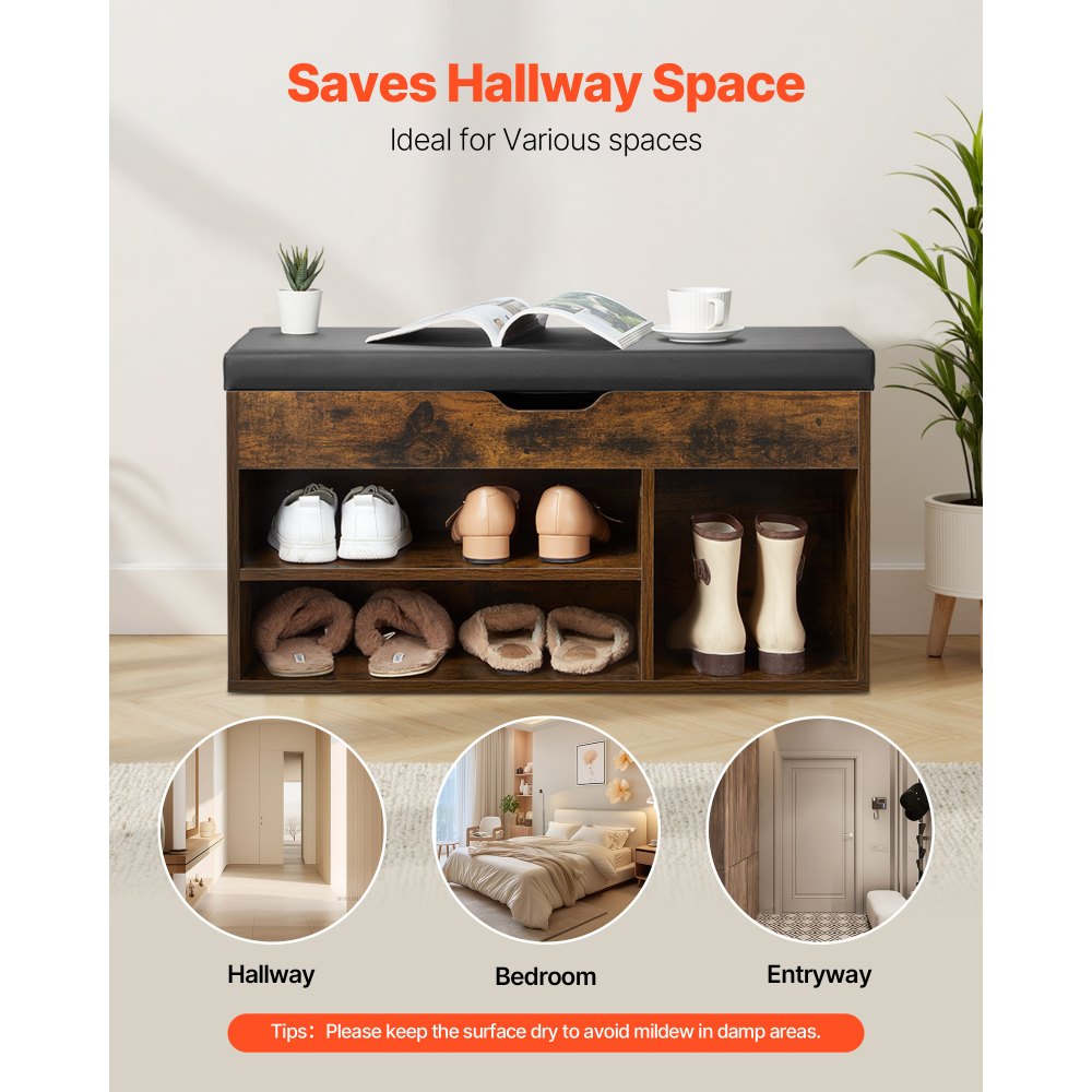 Πάγκος Παπουτσιών VEVOR Εισόδου, Οργανωτής Αποθήκευσης Παπουτσιών 805 x 305 x 445 mm με Κρυφό Ανυψωτικό Χώρο Αποθήκευσης, Πάγκος 130 κιλών με Μαξιλάρι και 3 Ντουλάπια για Διάδρομο, Σαλόνι, Υπνοδωμάτιο, Καφέ + Μαύρο Πάγκος Παπουτσιών VEVOR Εισόδου, Οργανωτής Αποθήκευσης Παπουτσιών 805 x 305 x 445 mm με Κρυφό Ανυψωτικό Χώρο Αποθήκευσης, Πάγκος 130 κιλών με Μαξιλάρι και 3 Ντουλάπια για Διάδρομο, Σαλόνι, Υπνοδωμάτιο, Καφέ + Μαύρο