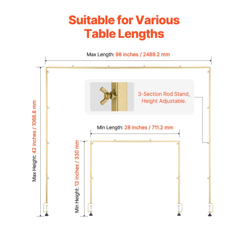 Βάση στήριξης VEVOR με σφιγκτήρες, ύψος 13"-42" και ρυθμιζόμενο μήκος 28"-98", 2 τεμάχια βάσης αψίδας τραπεζιού, επιτραπέζια αψίδα με μπαλόνι για χριστουγεννιάτικες διακοσμήσεις γάμου, πάρτι γενεθλίων, χρυσό Βάση στήριξης VEVOR με σφιγκτήρες, ύψος 13"-42" και ρυθμιζόμενο μήκος 28"-98", 2 τεμάχια βάσης αψίδας τραπεζιού, επιτραπέζια αψίδα με μπαλόνι για χριστουγεννιάτικες διακοσμήσεις γάμου, πάρτι γενεθλίων, χρυσό