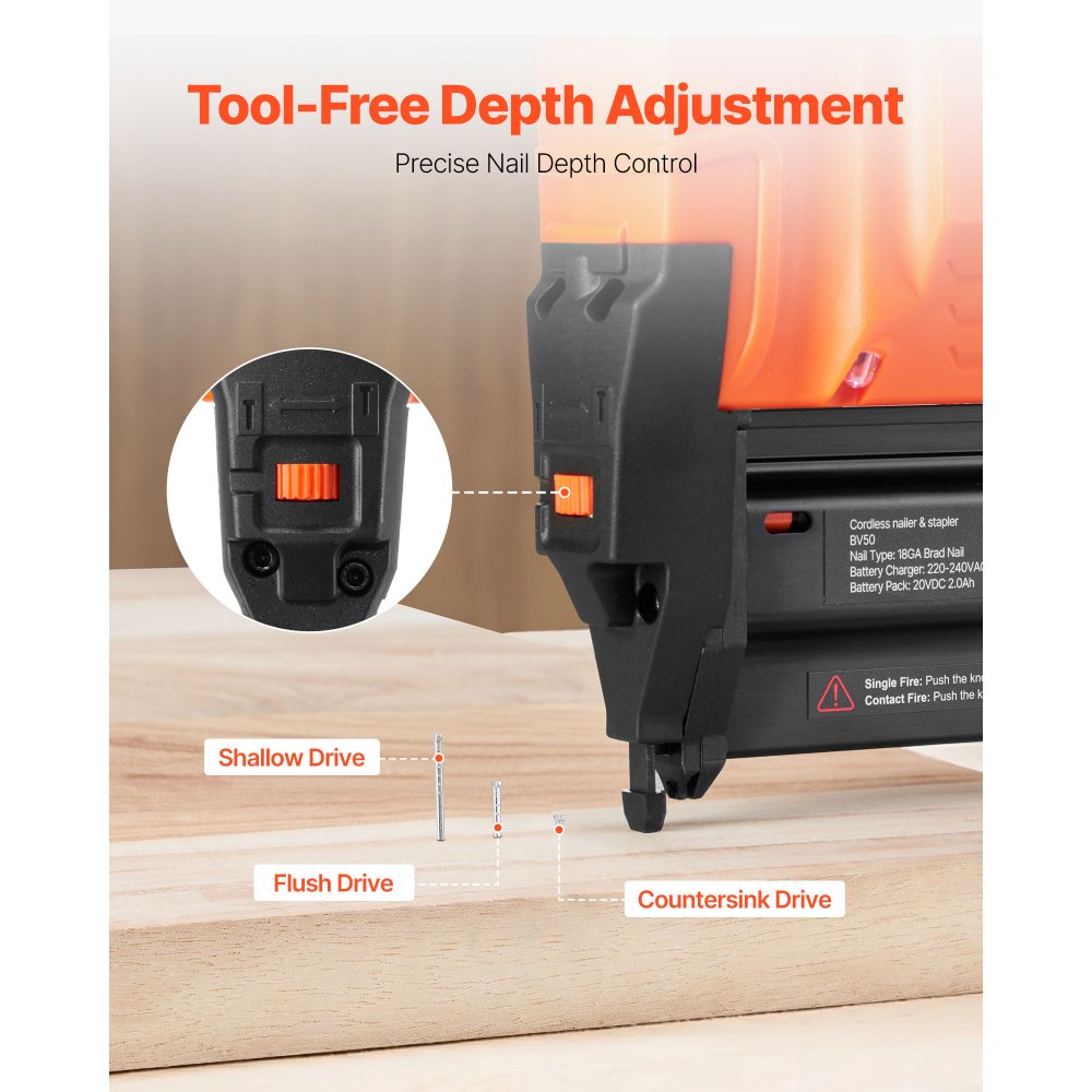 Ασύρματο καρφωτικό VEVOR Brad, 18 Gauge, πιστόλι καρφιών με μπαταρία 20V, με 500 καρφιά, μπαταρία ιόντων λιθίου 2.0 Ah και φορτιστή, ρυθμιζόμενο βάθος καρφώματος, για βελτίωση σπιτιού, ξυλουργικές εργασίες, DIY εργασίες Ασύρματο καρφωτικό VEVOR Brad, 18 Gauge, πιστόλι καρφιών με μπαταρία 20V, με 500 καρφιά, μπαταρία ιόντων λιθίου 2.0 Ah και φορτιστή, ρυθμιζόμενο βάθος καρφώματος, για βελτίωση σπιτιού, ξυλουργικές εργασίες, DIY εργασίες