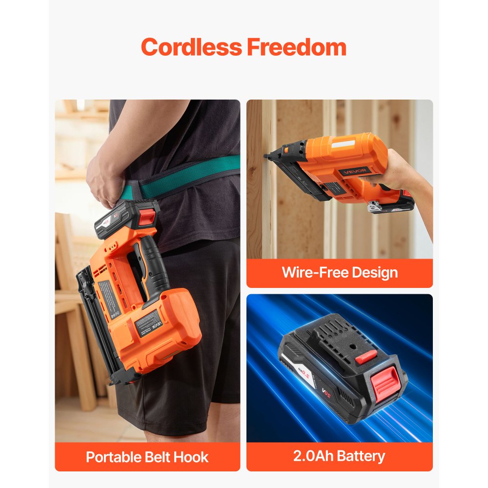 Ασύρματο καρφωτικό VEVOR Brad, 18 Gauge, πιστόλι καρφιών με μπαταρία 20V, με 500 καρφιά, μπαταρία ιόντων λιθίου 2.0 Ah και φορτιστή, ρυθμιζόμενο βάθος καρφώματος, για βελτίωση σπιτιού, ξυλουργικές εργασίες, DIY εργασίες Ασύρματο καρφωτικό VEVOR Brad, 18 Gauge, πιστόλι καρφιών με μπαταρία 20V, με 500 καρφιά, μπαταρία ιόντων λιθίου 2.0 Ah και φορτιστή, ρυθμιζόμενο βάθος καρφώματος, για βελτίωση σπιτιού, ξυλουργικές εργασίες, DIY εργασίες