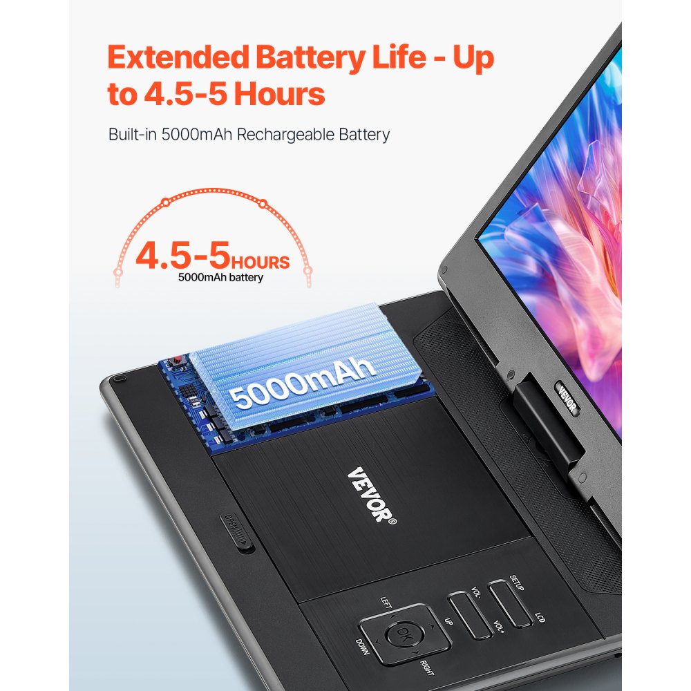 Φορητή συσκευή αναπαραγωγής DVD VEVOR, περιστρεφόμενη οθόνη HD 14 ιντσών, ενσωματωμένη επαναφορτιζόμενη μπαταρία 4,5-5 ωρών, διπλά ηχεία, υποστήριξη συγχρονισμού τηλεόρασης/USB/κάρτας SD/CD/DVD, φορτιστής αυτοκινήτου, τροφοδοτικό AC, τηλεχειριστήριο Φορητή συσκευή αναπαραγωγής DVD VEVOR, περιστρεφόμενη οθόνη HD 14 ιντσών, ενσωματωμένη επαναφορτιζόμενη μπαταρία 4,5-5 ωρών, διπλά ηχεία, υποστήριξη συγχρονισμού τηλεόρασης/USB/κάρτας SD/CD/DVD, φορτιστής αυτοκινήτου, τροφοδοτικό AC, τηλεχειριστήριο