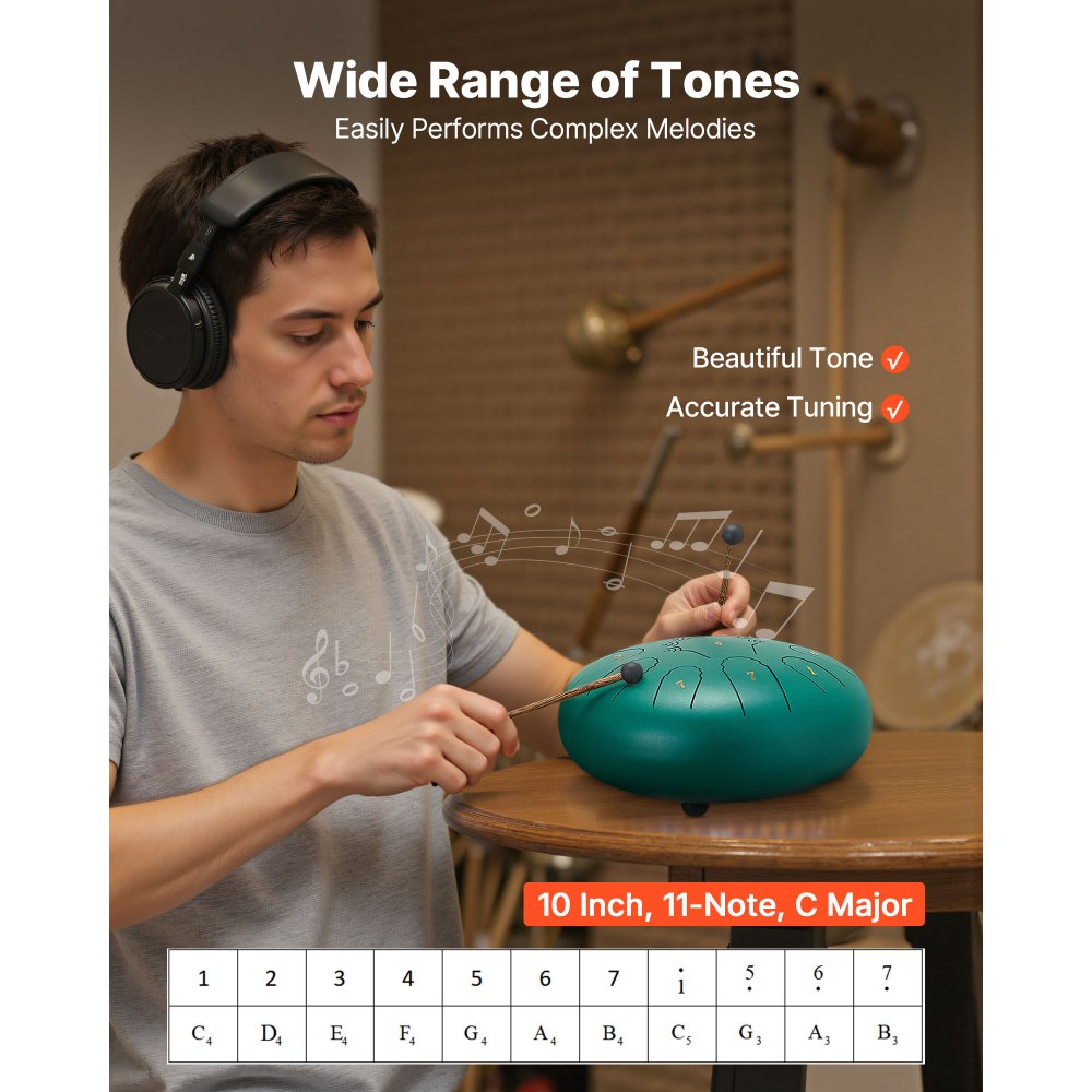 VEVOR Ατσάλινο Τύμπανο με Γλώσσα, 25,4cm 11 Νότες Τύμπανο Βροχής για Εξωτερικό Κήπο, Μουσικά Τύμπανα σε Ντο Μείζονα με Βιβλίο Μουσικής & Σφυράκια, Κρουστά Όργανα για Διαλογισμό Γιόγκα για Αρχάριους, Πράσινο VEVOR Ατσάλινο Τύμπανο με Γλώσσα, 25,4cm 11 Νότες Τύμπανο Βροχής για Εξωτερικό Κήπο, Μουσικά Τύμπανα σε Ντο Μείζονα με Βιβλίο Μουσικής & Σφυράκια, Κρουστά Όργανα για Διαλογισμό Γιόγκα για Αρχάριους, Πράσινο