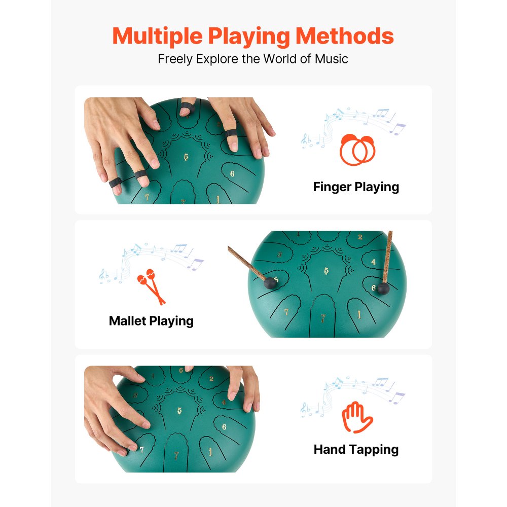 VEVOR Ατσάλινο Τύμπανο με Γλώσσα, 25,4cm 11 Νότες Τύμπανο Βροχής για Εξωτερικό Κήπο, Μουσικά Τύμπανα σε Ντο Μείζονα με Βιβλίο Μουσικής & Σφυράκια, Κρουστά Όργανα για Διαλογισμό Γιόγκα για Αρχάριους, Πράσινο VEVOR Ατσάλινο Τύμπανο με Γλώσσα, 25,4cm 11 Νότες Τύμπανο Βροχής για Εξωτερικό Κήπο, Μουσικά Τύμπανα σε Ντο Μείζονα με Βιβλίο Μουσικής & Σφυράκια, Κρουστά Όργανα για Διαλογισμό Γιόγκα για Αρχάριους, Πράσινο