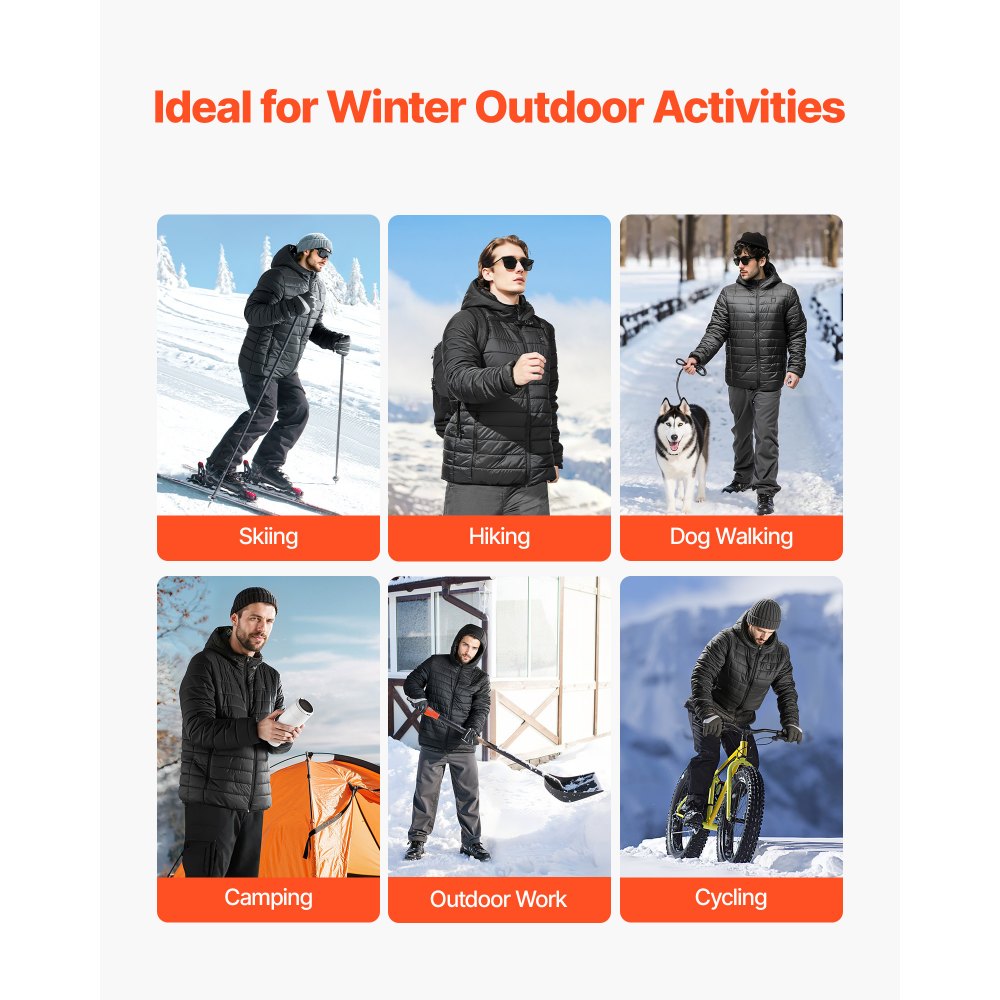 Θερμαινόμενο μπουφάν VEVOR για άνδρες με μπαταρία 7.4V, ηλεκτρικό θερμαινόμενο παλτό με μαλακό κέλυφος, αντιανεμικό ελαφρύ εξωτερικό ένδυμα με 6 ζώνες θέρμανσης και 3 ρυθμίσεις θερμότητας για πεζοπορία, εργασία σε εξωτερικούς χώρους, μαύρο Θερμαινόμενο μπουφάν VEVOR για άνδρες με μπαταρία 7.4V, ηλεκτρικό θερμαινόμενο παλτό με μαλακό κέλυφος, αντιανεμικό ελαφρύ εξωτερικό ένδυμα με 6 ζώνες θέρμανσης και 3 ρυθμίσεις θερμότητας για πεζοπορία, εργασία σε εξωτερικούς χώρους, μαύρο